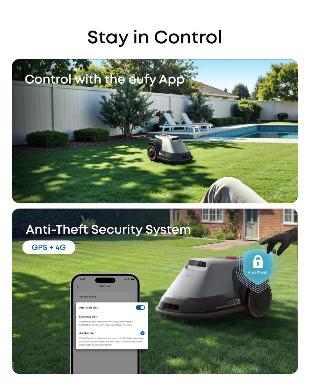 eufy Robot Lawn Mower E18, Max 0.3 Acres, Vision Navigation,1200 m²