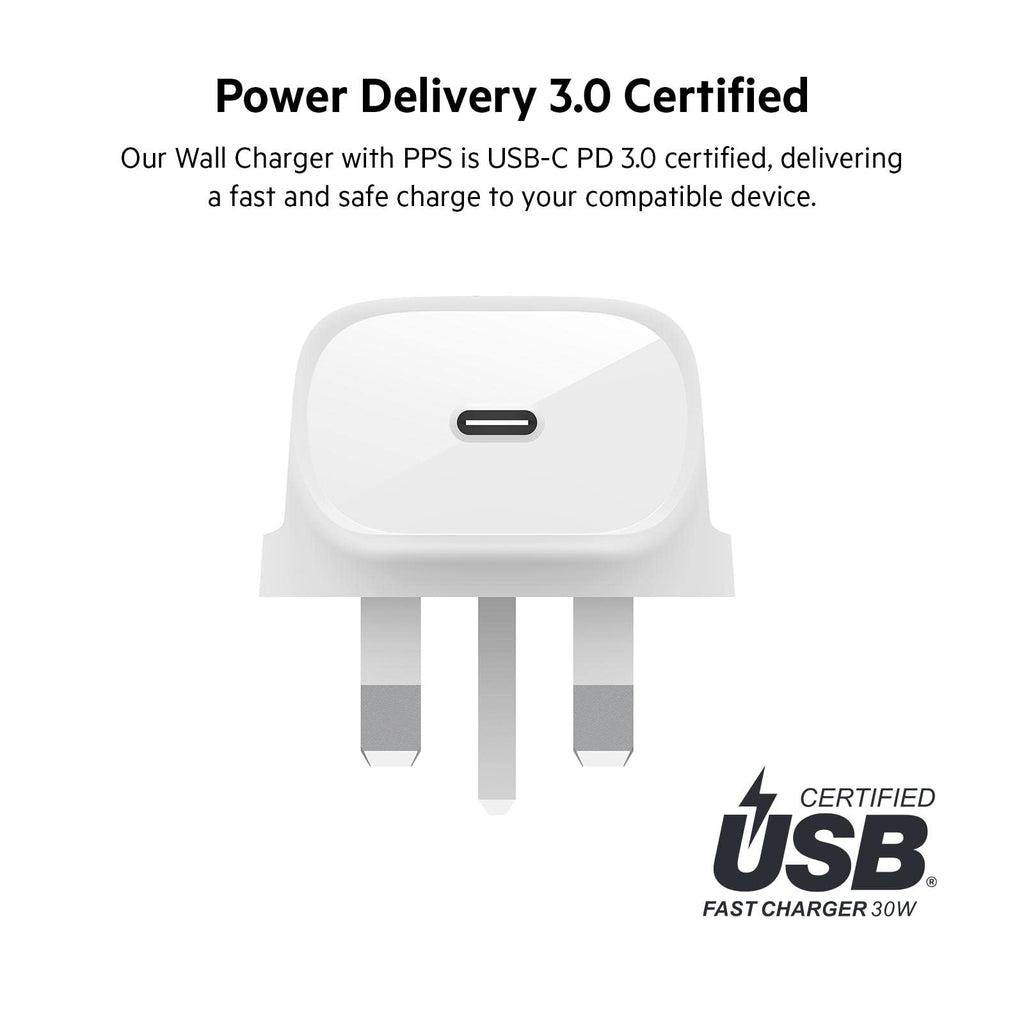 Belkin 30W USB C wall charger with PPS, Power Delivery, USB-IF certified PD 3.0, fast charger plug for iPhone 17, Air, 16, 15, Samsung Galaxy S25, iPad, AirPods, Google Pixel and More