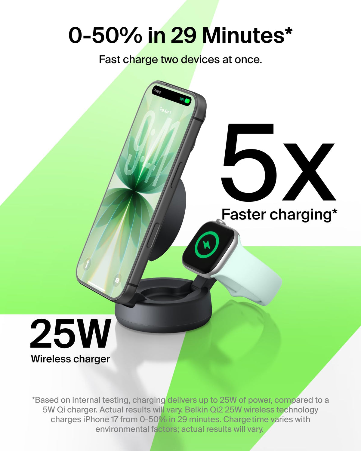 Belkin UltraCharge Pro 2 in 1 Qi2 Wireless Charging Station, 25W - Black