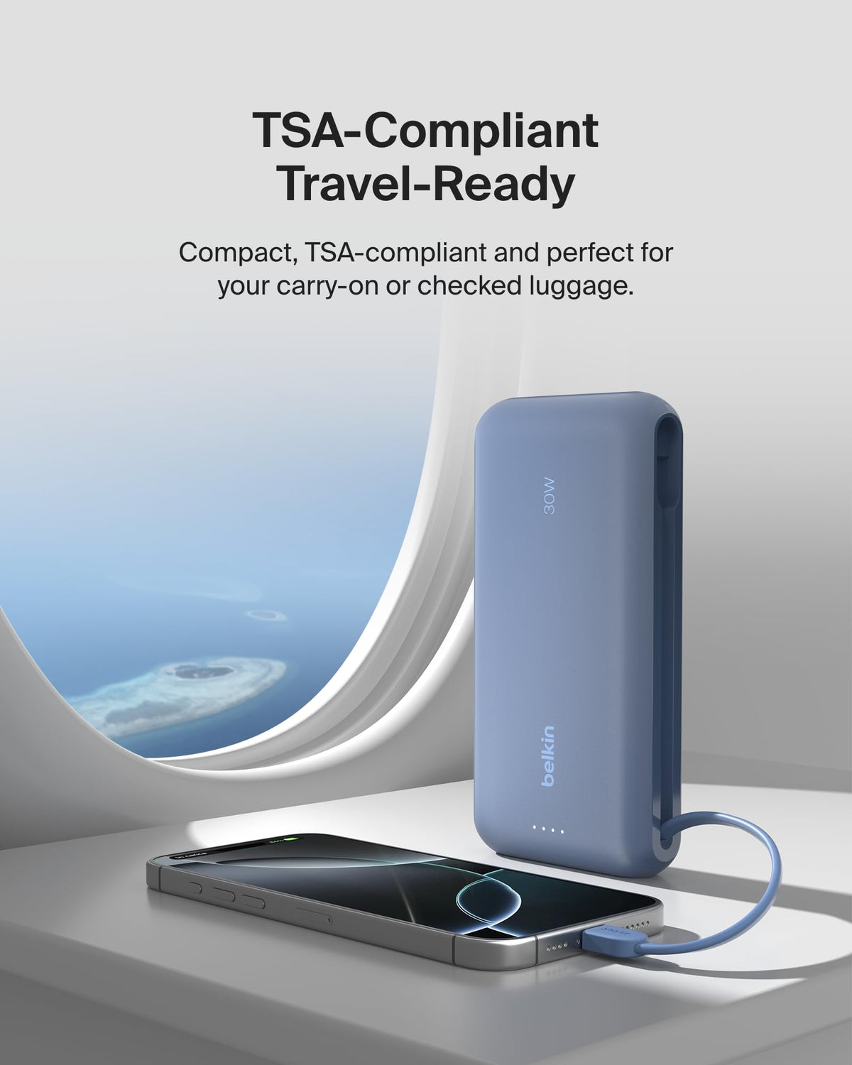 Belkin BoostCharge 20000mAh Power Bank with Integrated USB-C Cable - Blue
