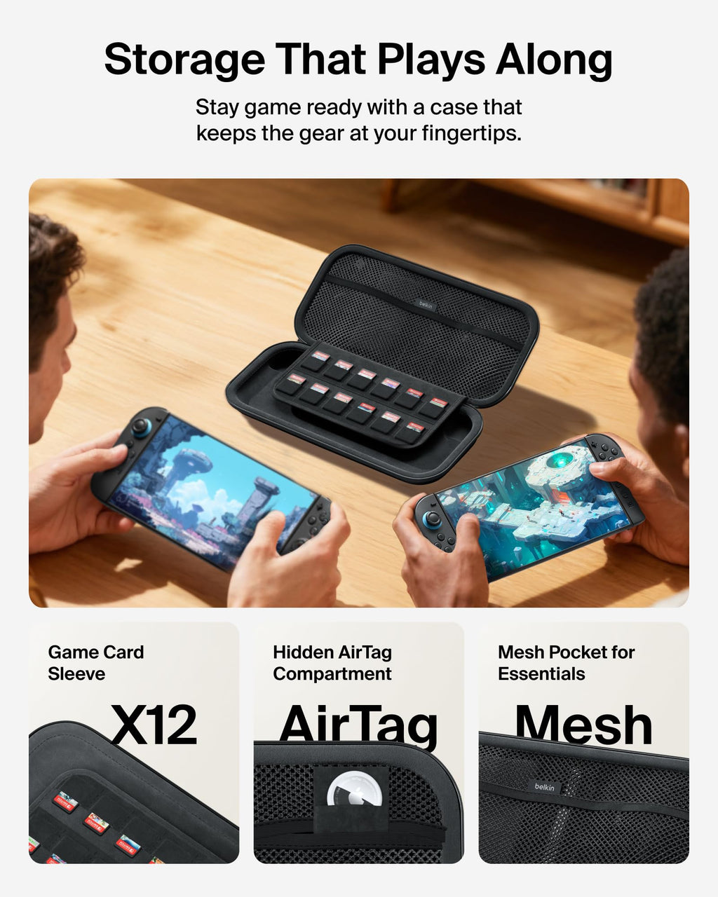 Belkin Gaming Nintendo Switch 2 Case Travel Bag with AirTag Holder - Black