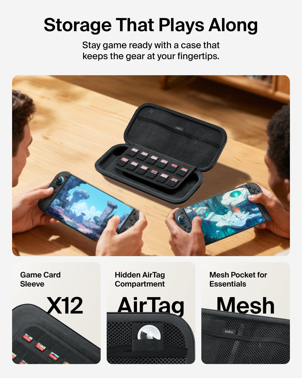 Belkin Gaming Nintendo Switch 2 Case Travel Bag with AirTag Holder - Black