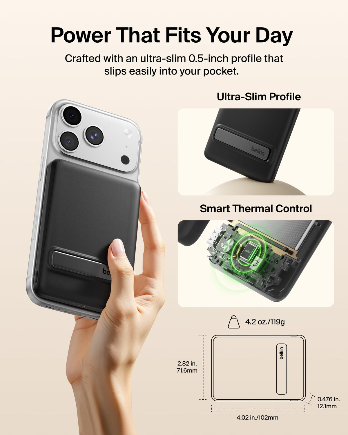 Belkin BoostCharge 5000mAh Slim Magnetic Power Bank with Kickstand - Black