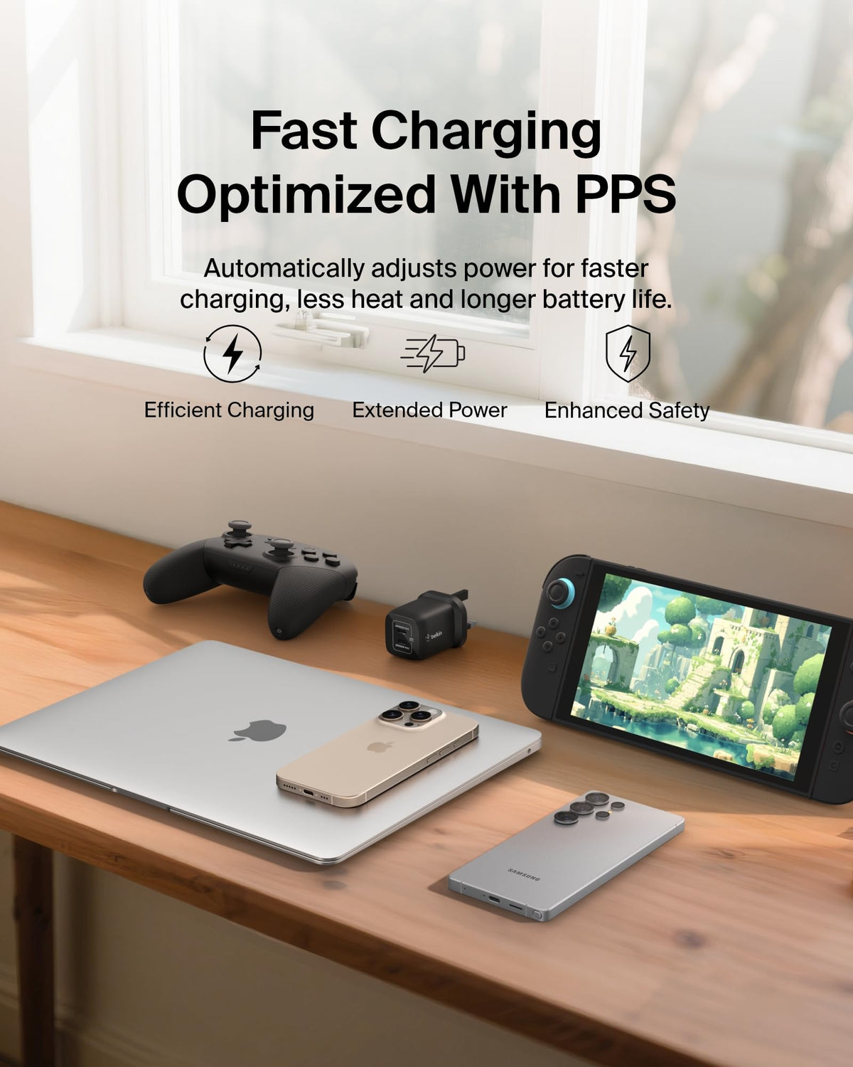 Belkin Gaming Dual USB-C Plug 65W, Wall Charger USB 3.0 Fast Charger with GaN Technology for Nintendo Switch 2, iPhone 16, iPad, MacBook Air, Chromebook, Samsung Galaxy S25 Ultra, and More - Black