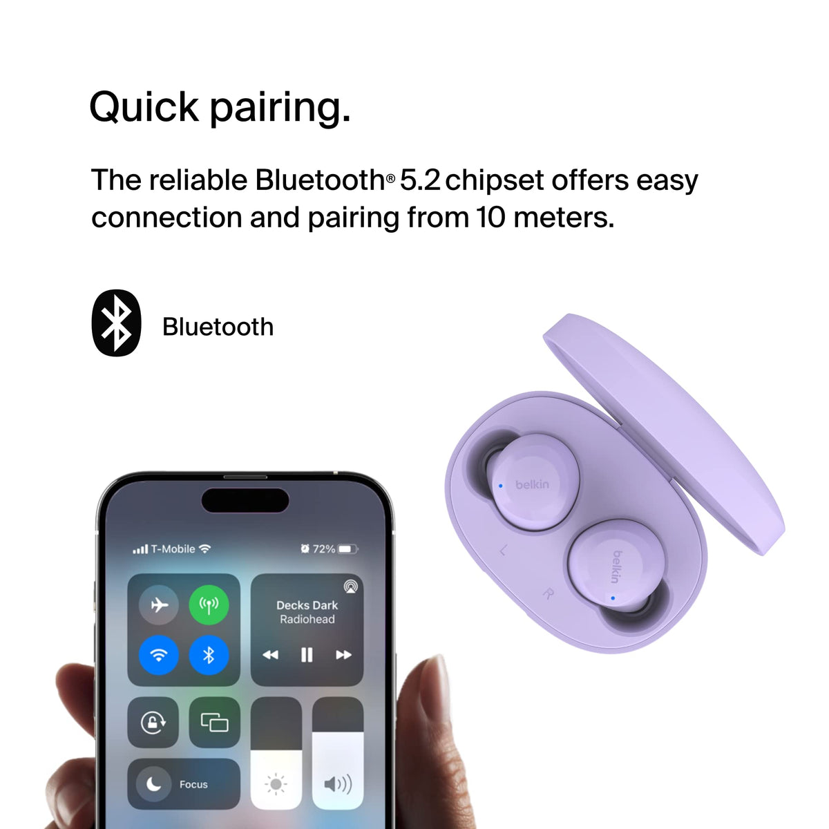 Belkin SoundForm Bolt True Wireless Earbuds, Wireless earphones with up to 28H of battery life and Mono Mode, IPX4 sweat and water resistance, Bluetooth headphones with mic for iPhone, Galaxy and more