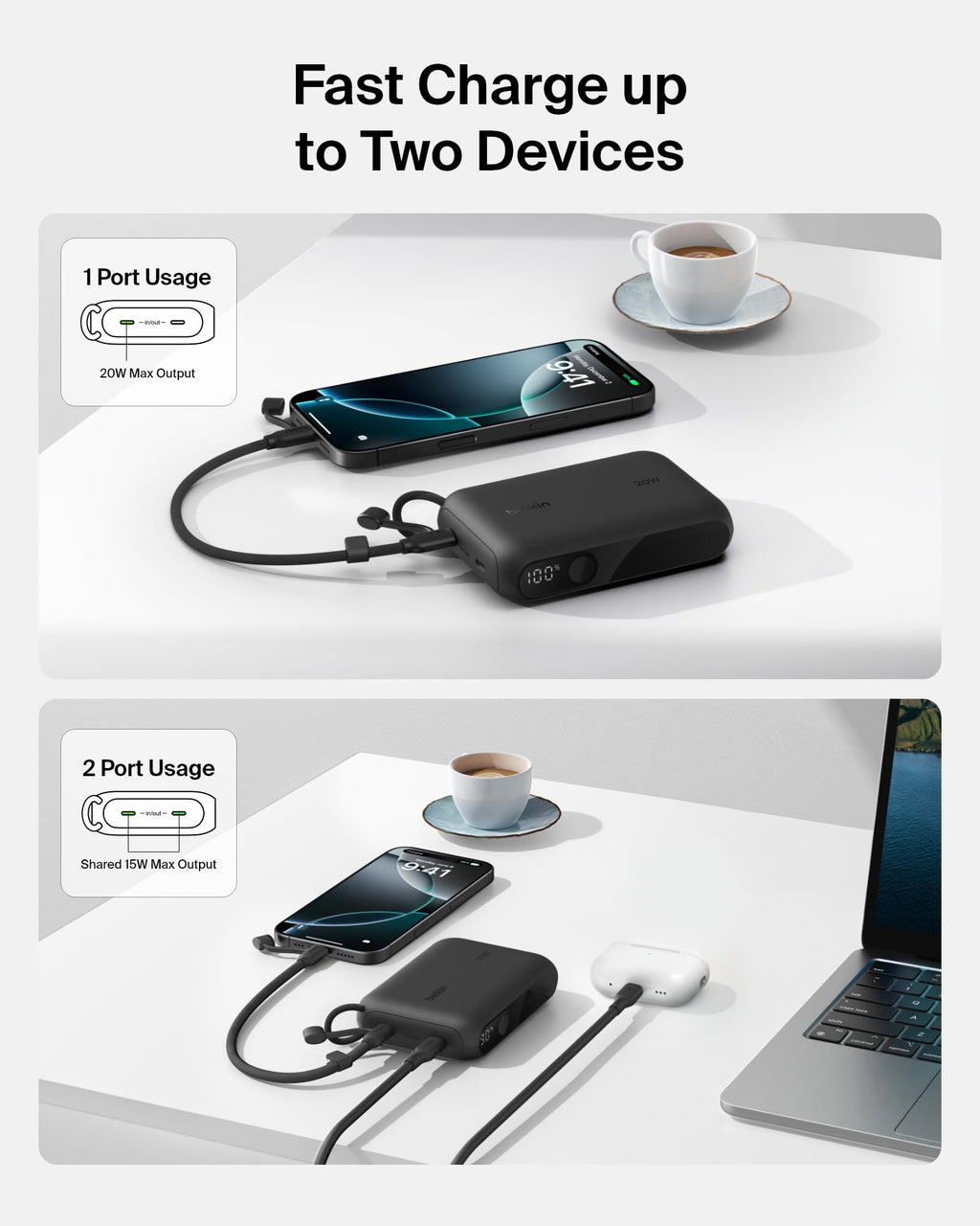 Belkin BoostCharge 10000mAh Power Bank with Digital Battery Display - Black