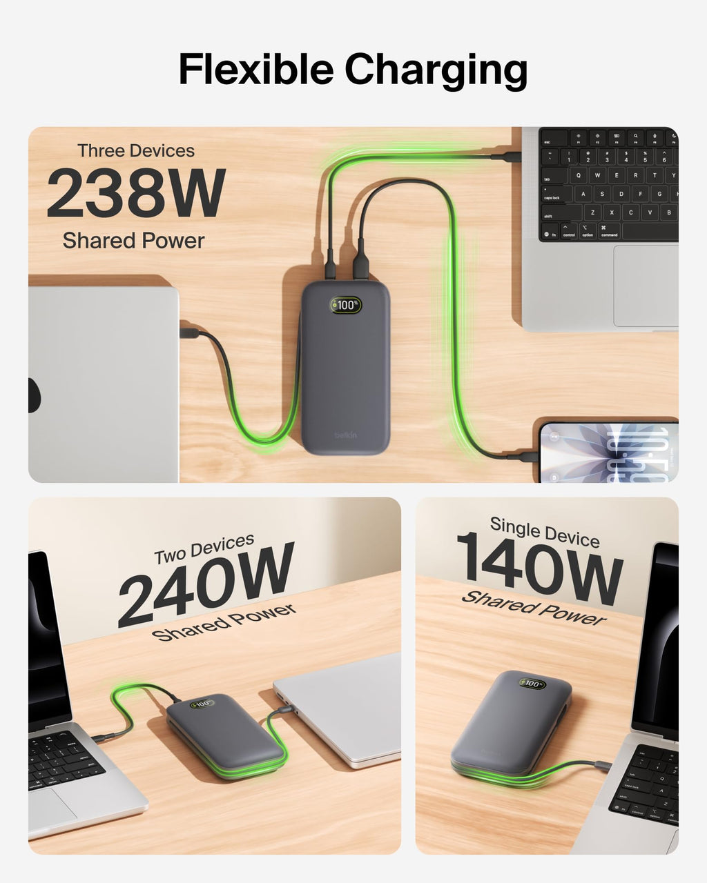 Belkin UltraCharge Pro Power Bank 27000mAh, Portable Charger with Integrated USB C Cable, 240W USB PD - Fast Charging Battery Pack for MacBook Pro, iPhone, iPad, Galaxy, Pixel & More - Charcoal