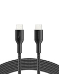 Belkin Gaming USB-C to USB-C Cable 60W (6.6ft), Braided Type C Charger Fast Charging for Nintendo Switch 2, iPhone 16, iPhone 15, iPad, MacBook Air, Chromebook, Samsung Galaxy S25 Ultra, etc. - Black