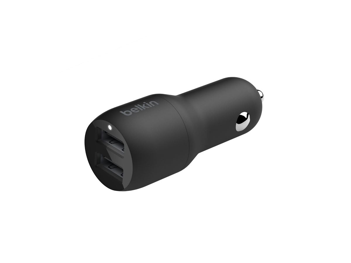 Belkin Boost Charge Dual USB Car Charger 24 W + USB-A to USB-C cable (Dual USB-A Port Charger for Samsung, Pixel, iPad Pro, Nintendo Switch and More)