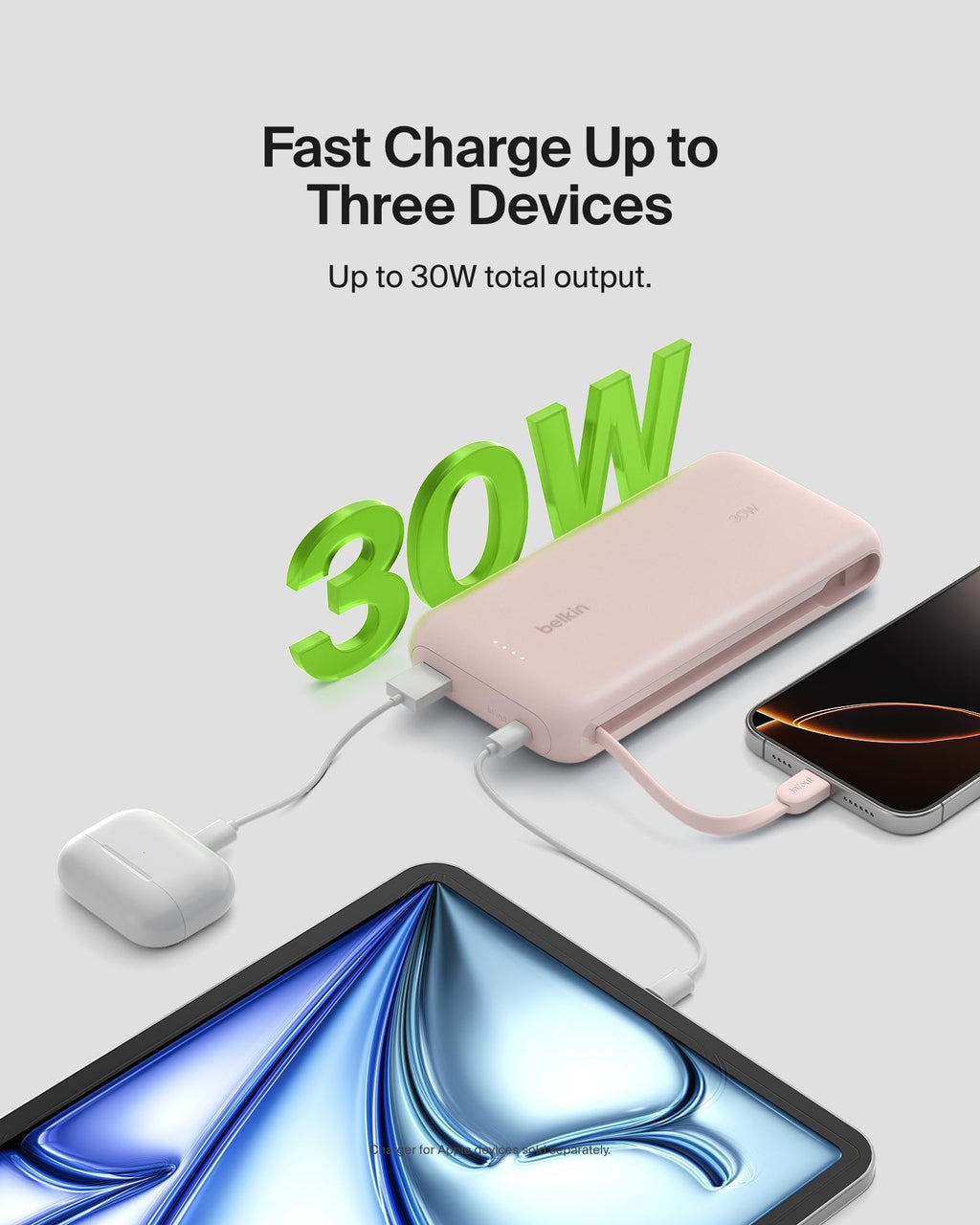 Belkin BoostCharge 20000mAh Power Bank with Integrated USB-C Cable - Pink