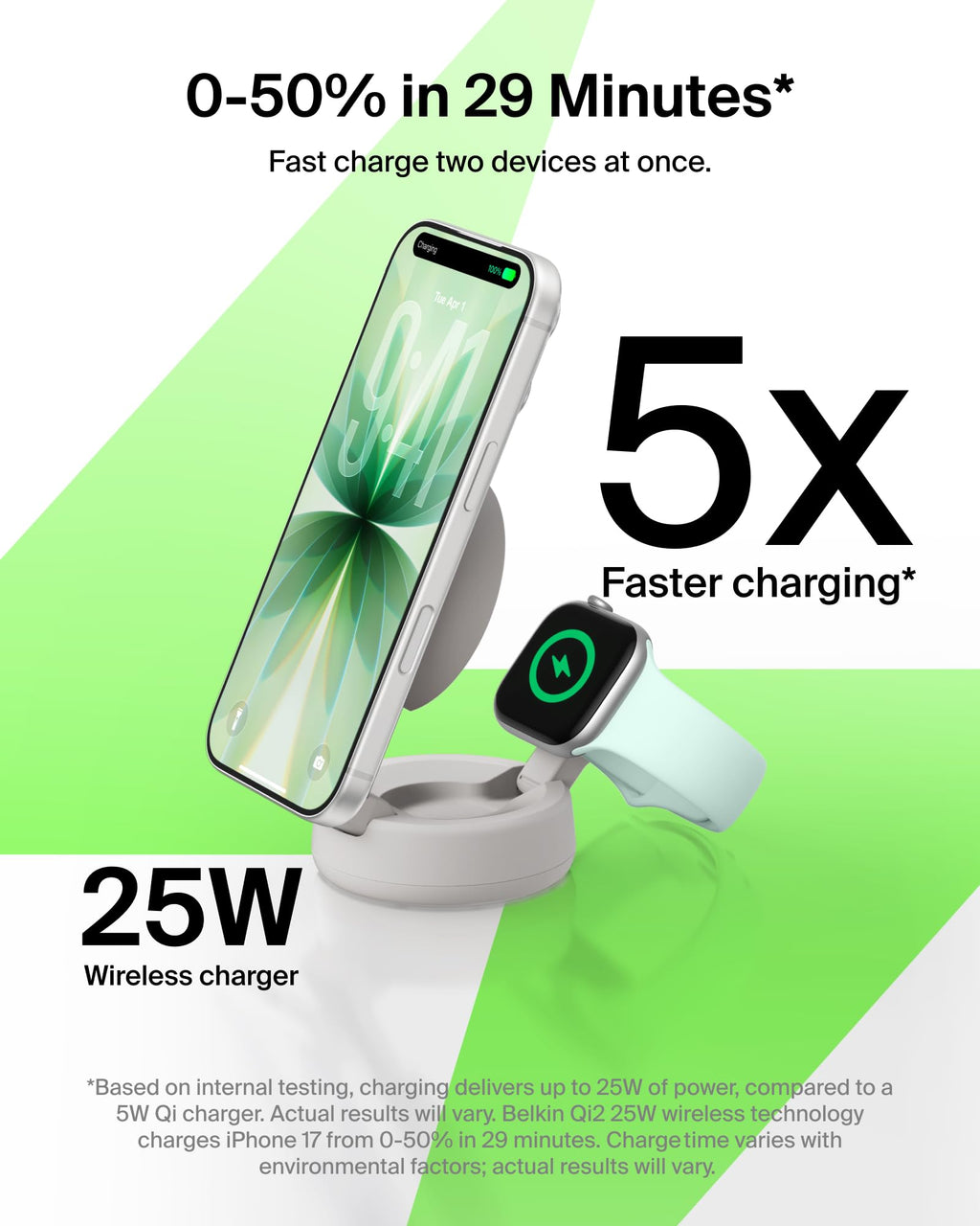 Belkin UltraCharge Pro 2 in 1 Qi2 Wireless Charging Station, 25W - Sand