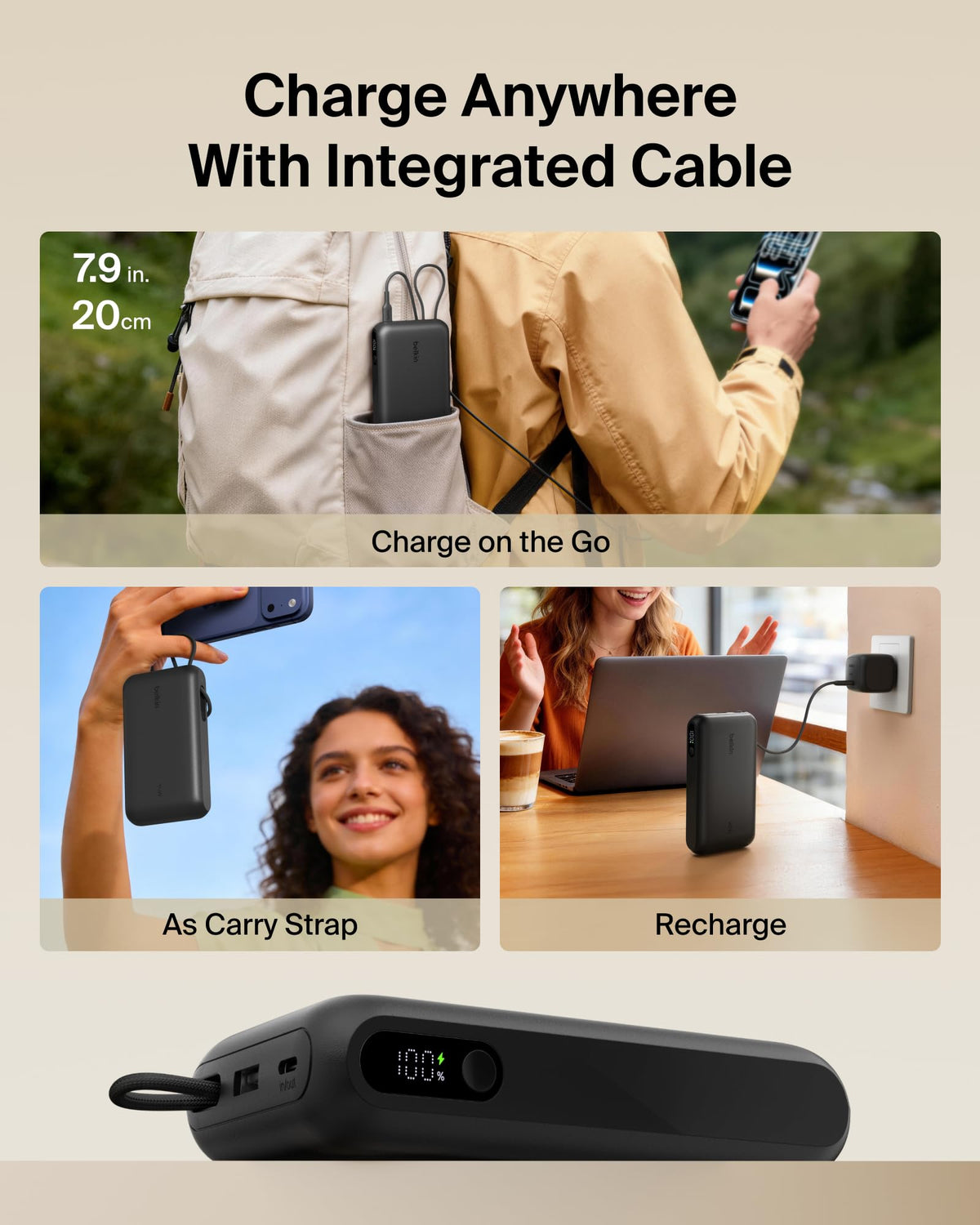 Belkin UltraCharge 20000mAh Power Bank with USB-C Cable and Display - Black