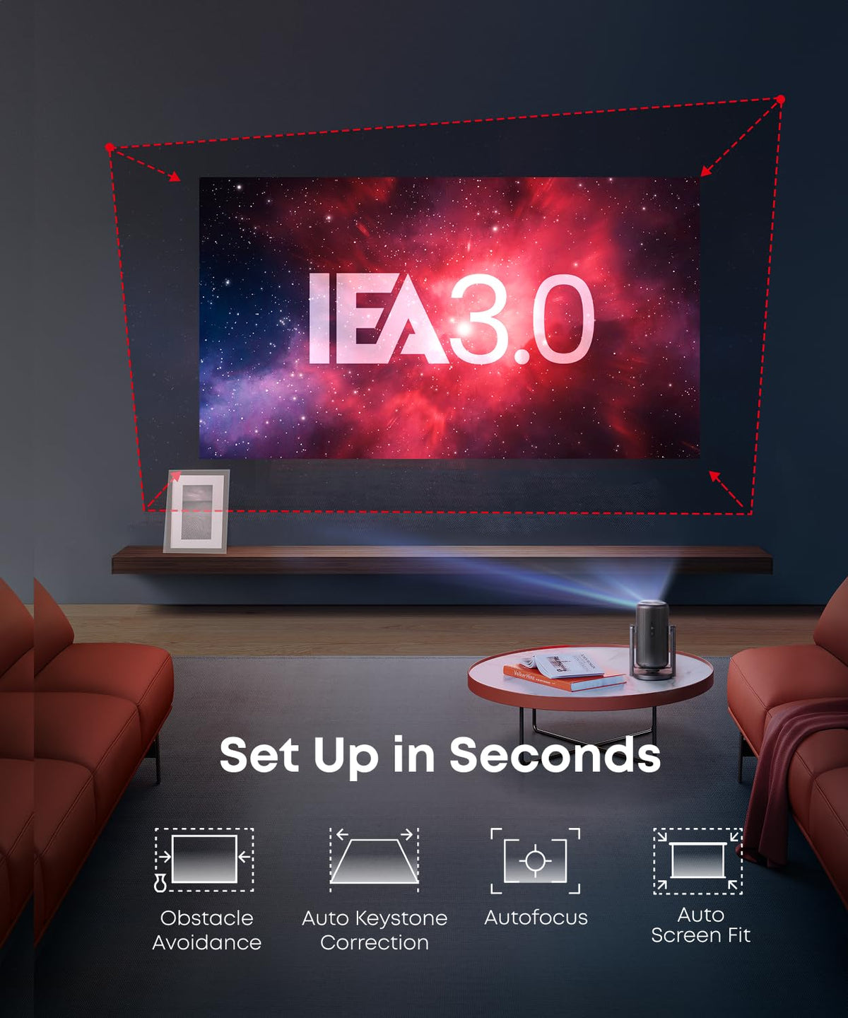 NEBULA Capsule 3 1080p Mini Projector with Stand, Official Google TV & Built-In Netflix, 200 ANSI-Lumen, Dolby Digital, 120-Inch Display, Built-in Battery with 2.5 Hours of Playtime