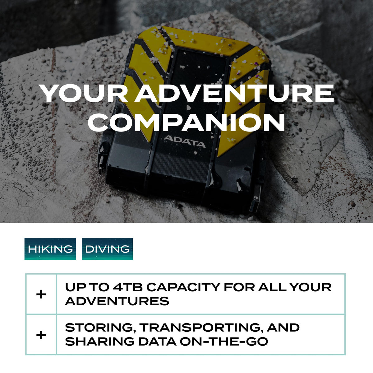 ADATA HD710 Pro 2TB USB 3.1 IP68 Waterproof/Shockproof/Dustproof Ruggedized External Hard Drive, YELLOW (AHD710P-2TU31-CYL)
