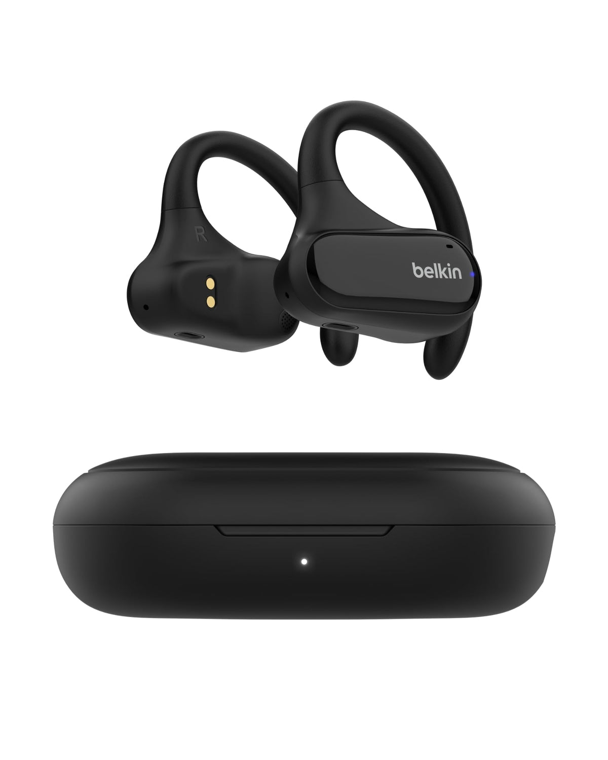 Belkin SoundForm ClearFit Open-Ear Headphones, lightweight wireless earphones with ENC, Bluetooth earbuds with ear hooks, clear calls, 26H playtime, IPX5 running and gym headphones for sports - Black