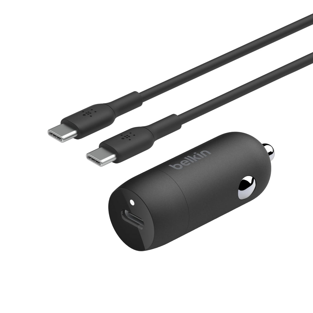 Belkin BoostCharge 30W Fast Car Charger With USB-C Power Delivery Port, Compact Design, Cable Included, Universal Compatibility for iPhone 16, 15, Galaxy S23, Note and More - Black