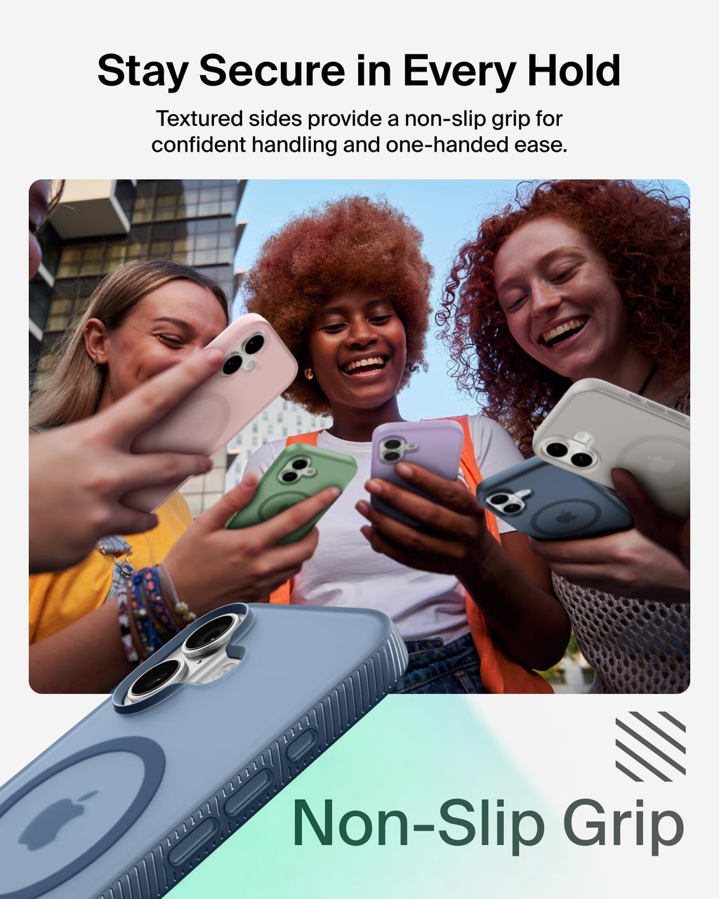 Belkin SheerForce Grip MagSafe Compatible iPhone 17 Case with Slim Design & Anti-Slip Side Lines - Magnetic, Transparent, & Shockproof Protective iPhone Case - Blue