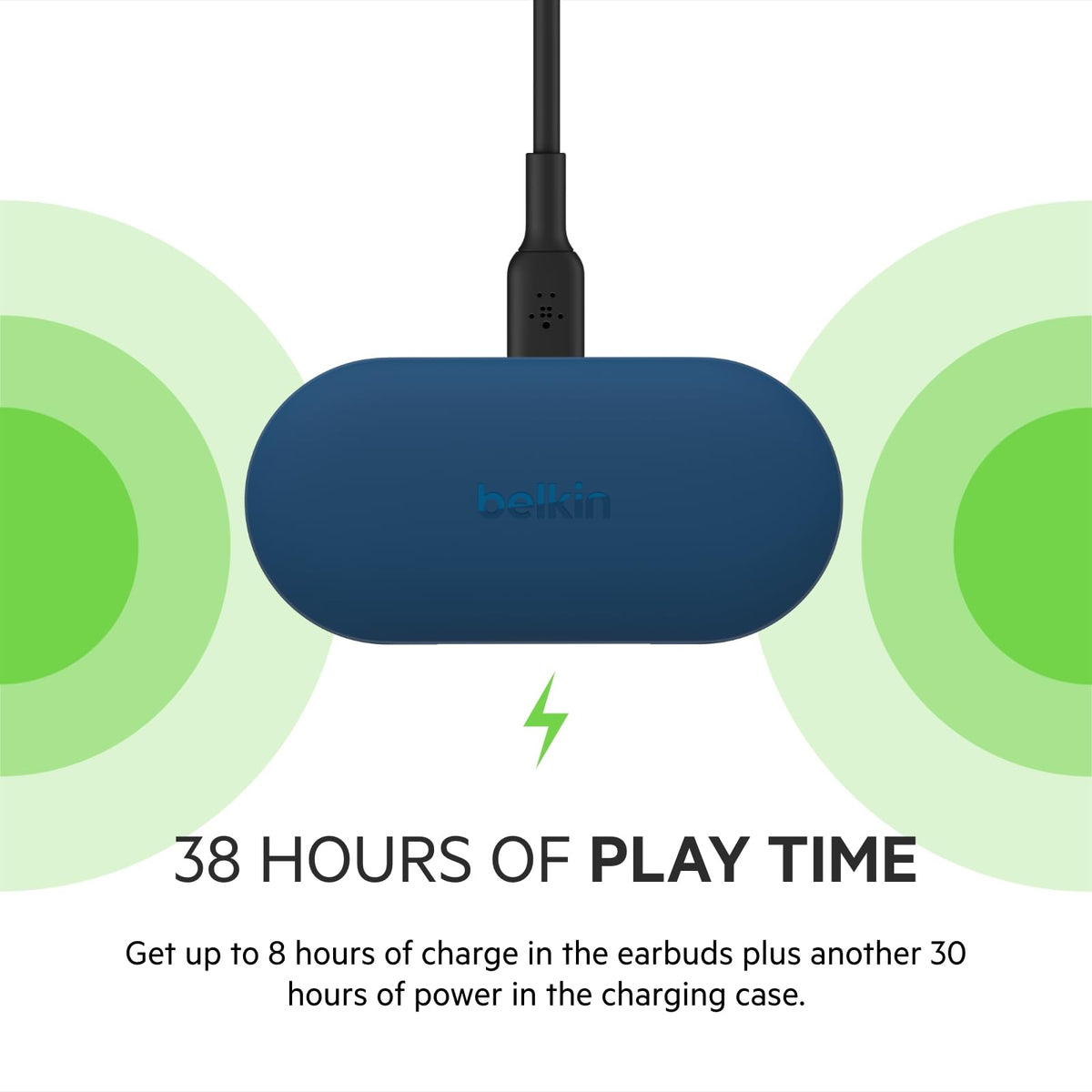 Belkin SOUNDFORM Play True Wireless Earbuds, Wireless Earphones with 3 EQ Presets, IPX5 Sweat and Water Resistant, 38 Hours Play Time for iPhone, Galaxy, Pixel and More - Blue