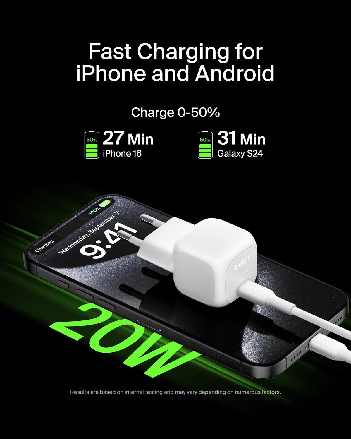 Belkin BoostCharge Cube USB C Wall Charger, 20W USB-C Charger, Power Delivery Charger for Apple iPhone 16, 16 Plus, 16 Pro, 16 Pro Max, Samsung Galaxy S24, iPad, AirPods and More