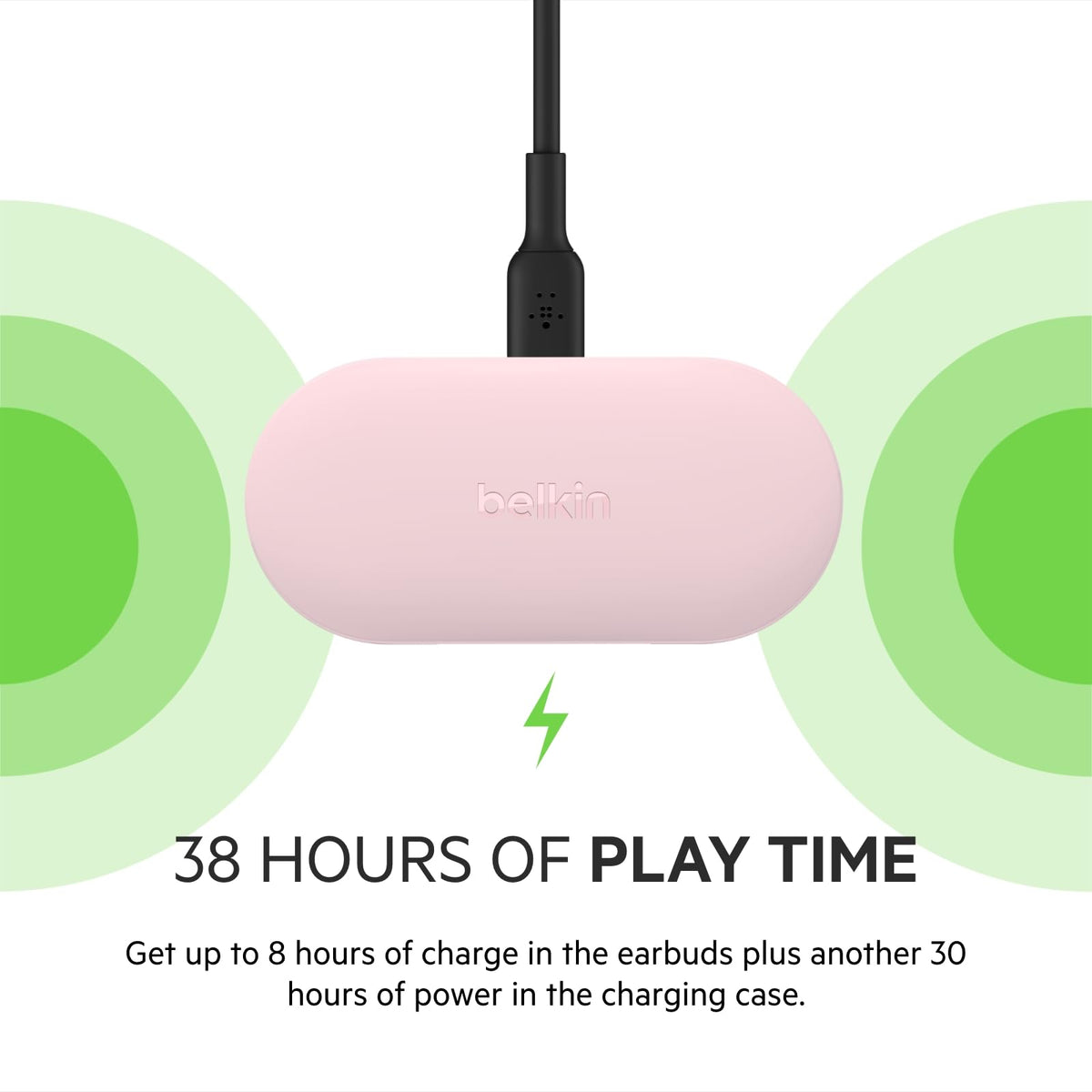 Belkin SOUNDFORM Play True Wireless Earbuds, Wireless Earphones with 3 EQ Presets, IPX5 Sweat and Water Resistant, 38 Hours Play Time for iPhone, Galaxy, Pixel and More - Pink
