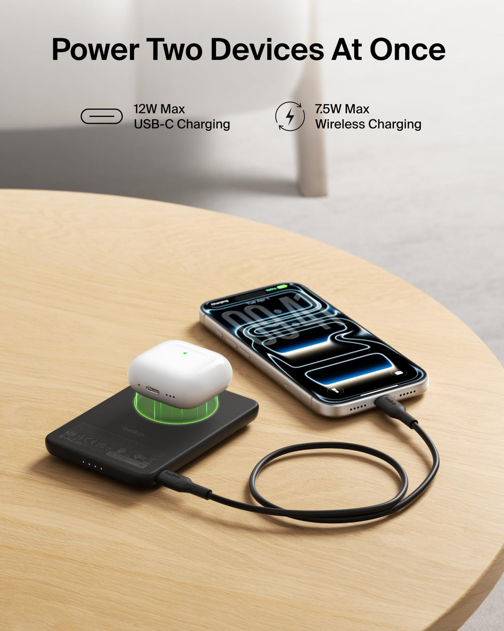 Belkin BoostCharge 5000mAh Slim Magnetic Power Bank with Kickstand - Black