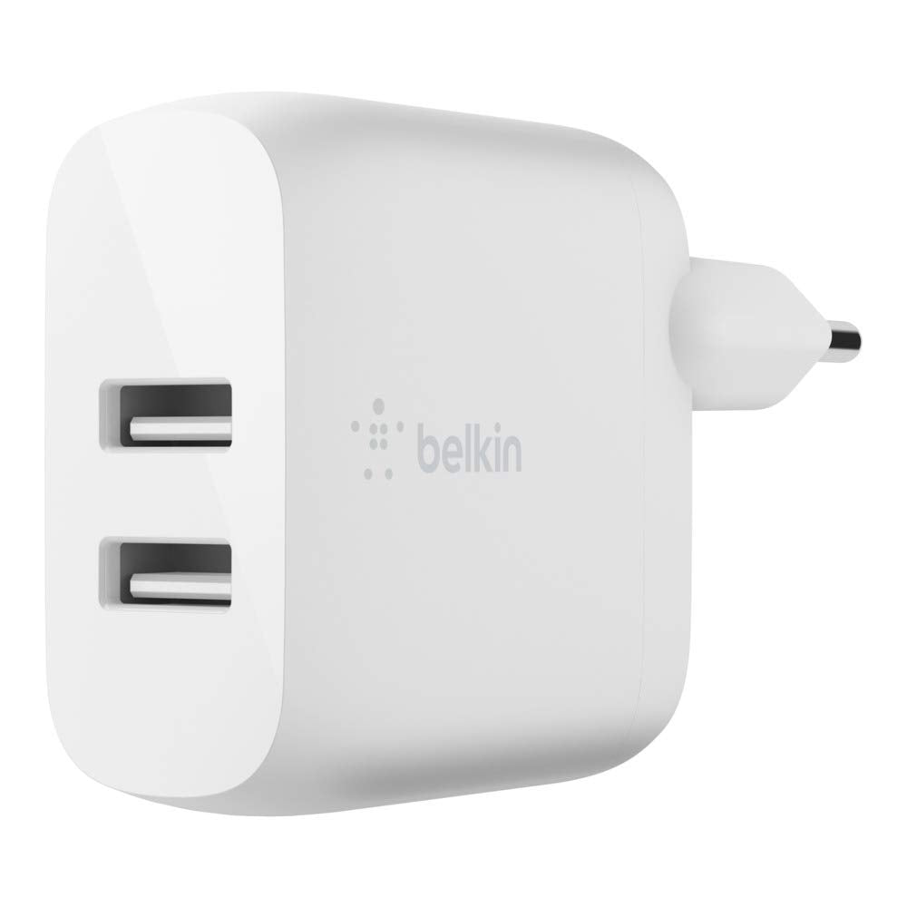 Belkin Boost Charge Dual Port USB A Mains Charger 24W (For Devices such as iPhone 14, 14 Plus, 14 Pro, 14 Pro Max, iPhone 13, iPhone 12, Samsung Galaxy S23, S23+, S22, Pixel and More)