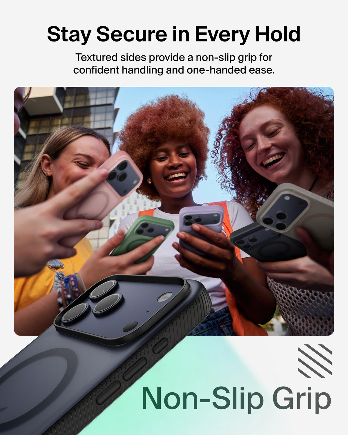 Belkin SheerForce Grip MagSafe Compatible iPhone 17 Pro Max Case with Slim Design & Anti-Slip Side Lines - Magnetic, Transparent, & Shockproof Protective iPhone Case - Black