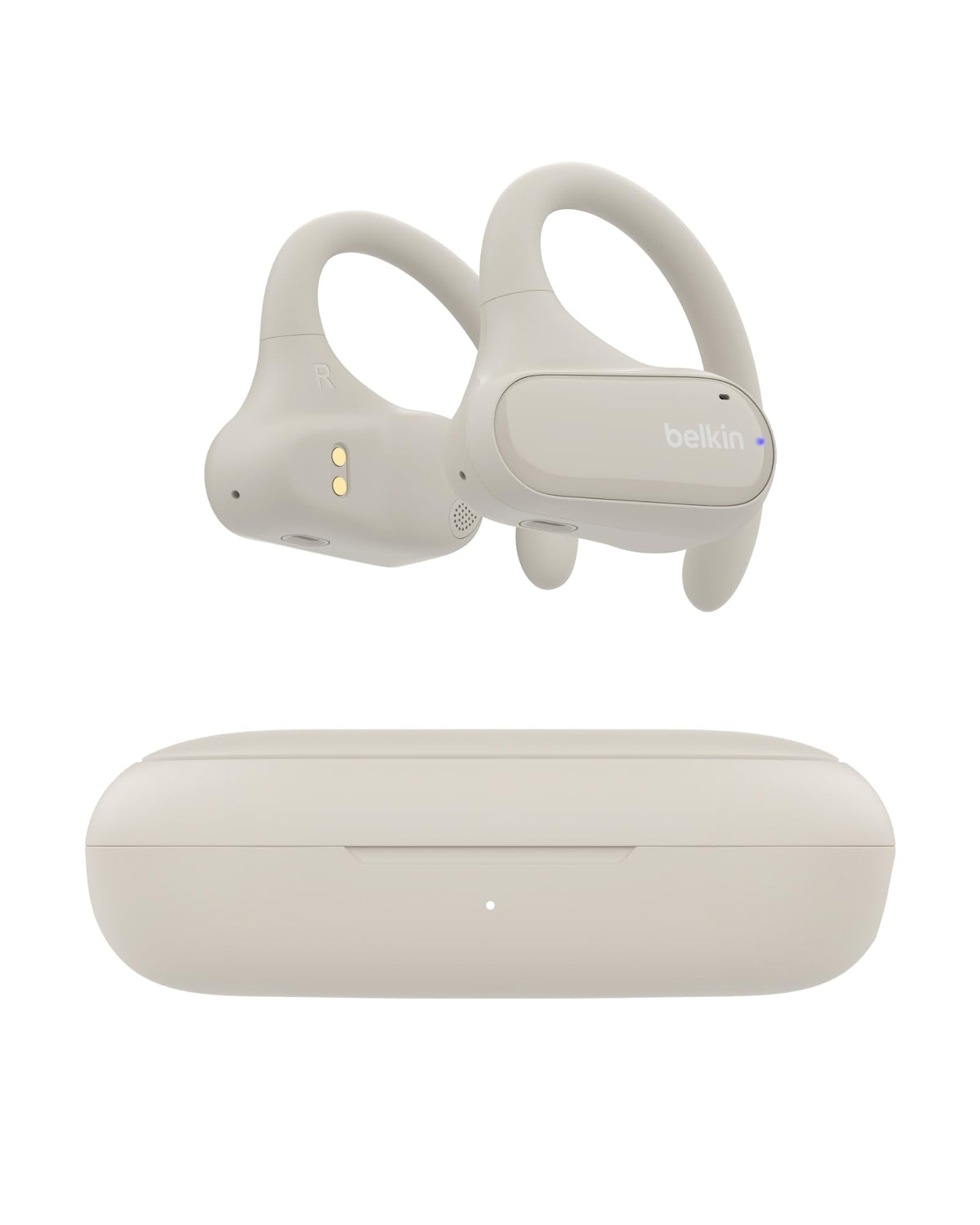Belkin SoundForm ClearFit Open-Ear Headphones, lightweight wireless earphones with ENC, Bluetooth earbuds with ear hooks, clear calls, 26H playtime, IPX5 running and gym headphones for sports - Sand