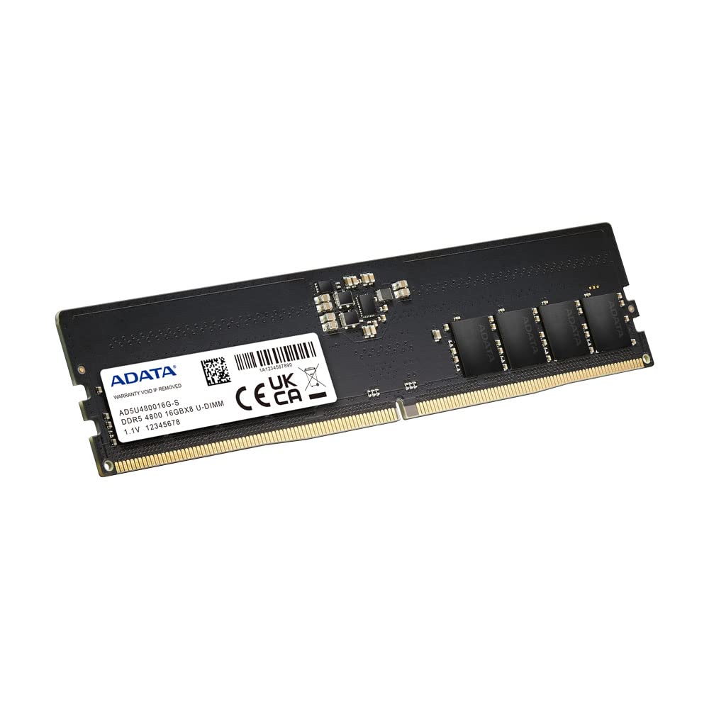 ADATA Premier, 16GB, DDR5, 4800MHz (PC5-38400), CL40, 1.1V, ECC, DIMM Memory,Black,AD5U480016G-S