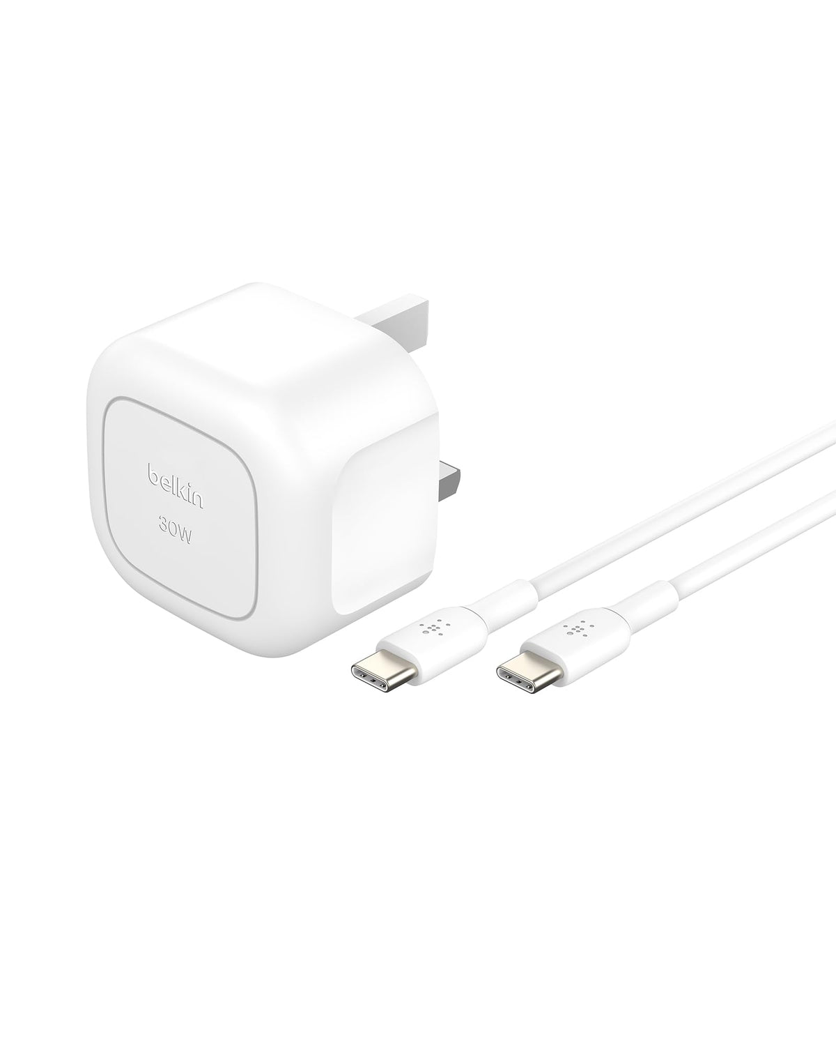 Belkin BoostCharge Compact Wall Charger 30W, Travel-friendly USB-C Power Delivery Fast Charging for Apple iPhone 17, Air, Samsung Galaxy S25, Pixel, iPad, AirPods, Tablet - With Type C Cable - White