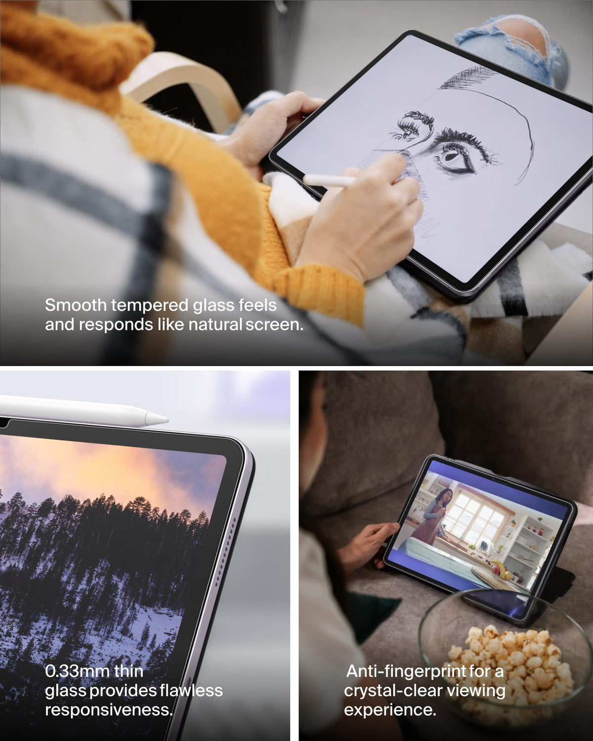 Belkin ScreenForce TemperedGlass screen protector for iPad Air 13-inch, 9H hardness rating tempered glass, 0.33mm thin, scratch-resistant with easy installation, compatible with case and Apple Pencil