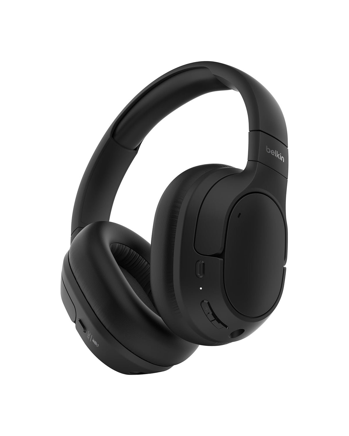 Belkin SoundForm Isolate Noise-Cancelling Wireless Headphones, over ear headphones with mic, Bluetooth headphones with 60H playtime, deep bass, CloudCushion ear cups for travel, home, office - Black