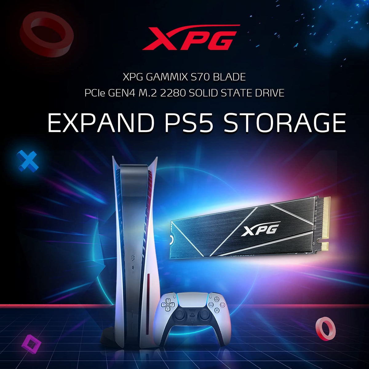 ADATA XPG GAMMIX S70 BLADE 1TB PCIe Gen4x4 M.2 2280 SSD 3D Graphics Processing High-End Gaming PC with or w/o heatsink