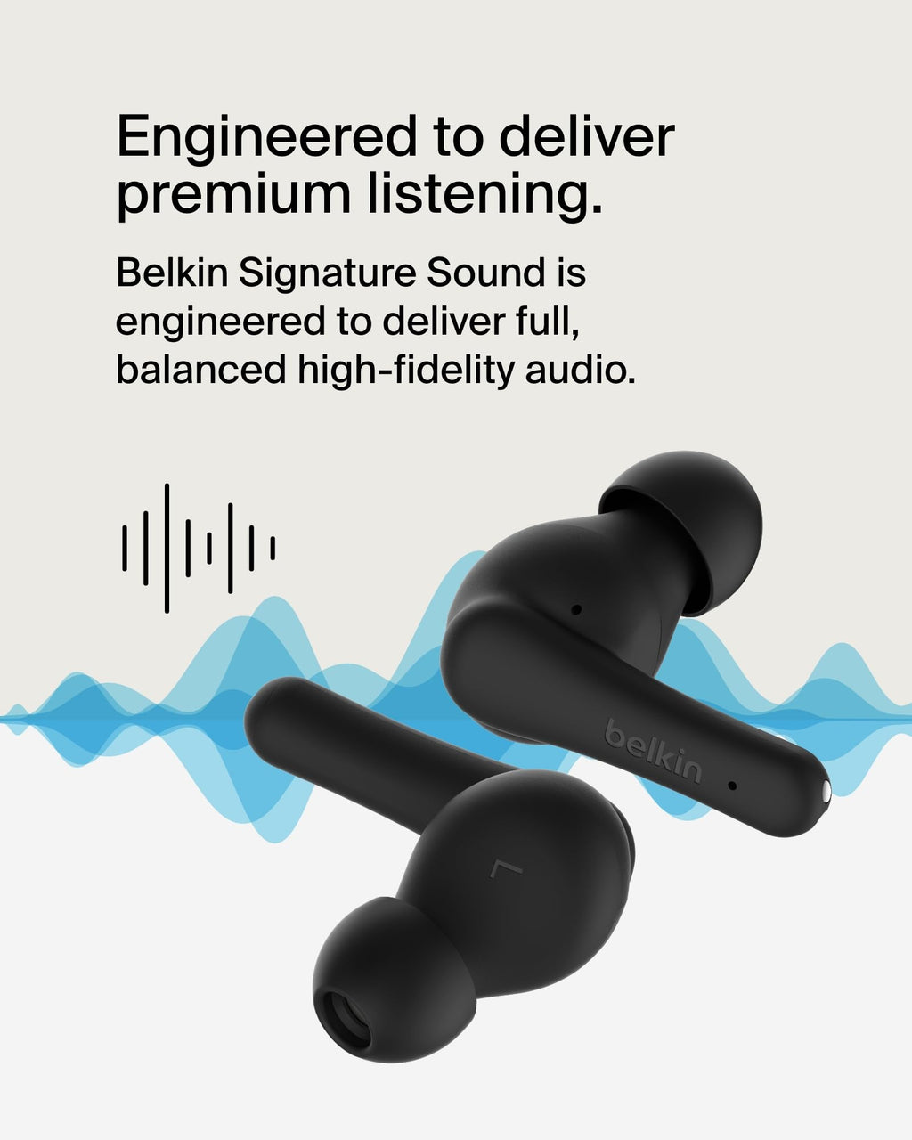Belkin SoundForm Rhythm True Wireless Earbuds with Built-in Microphone, USB-C Fast Charging, 28H Battery Life, IPX5 Water Resistance - Bluetooth Earbuds for iPhone, iPad, Galaxy, Pixel & More - Black