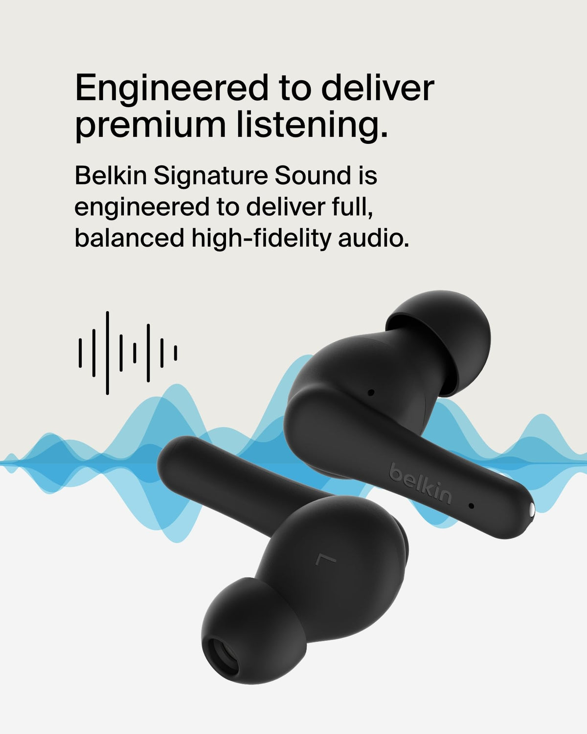 Belkin SoundForm Rhythm True Wireless Earbuds with Built-in Microphone, USB-C Fast Charging, 28H Battery Life, IPX5 Water Resistance - Bluetooth Earbuds for iPhone, iPad, Galaxy, Pixel & More - Black