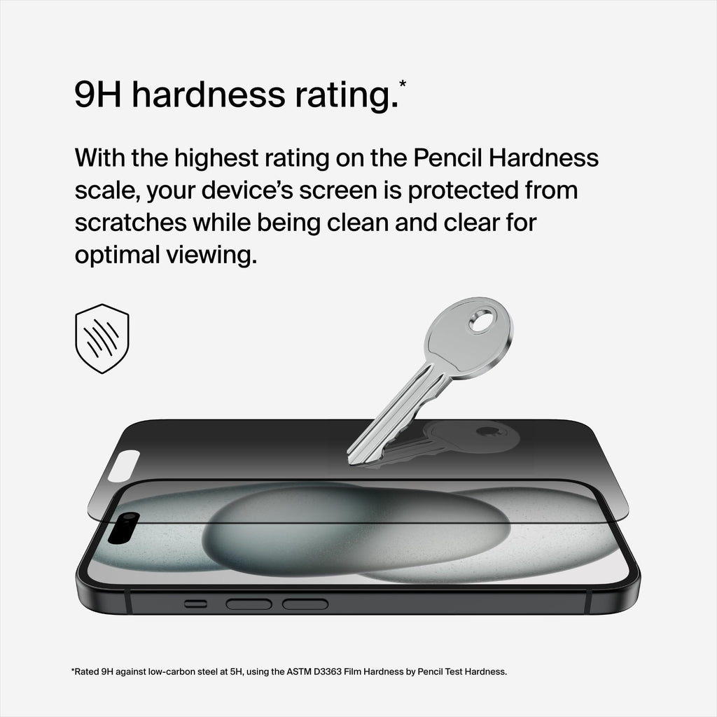 Belkin ScreenForce TemperedGlass Treated Privacy Screen Protector for iPhone 15 & iPhone 14 Pro - Slim & Scratch-Resistant - Includes Easy Align Tray for Bubble Free Application