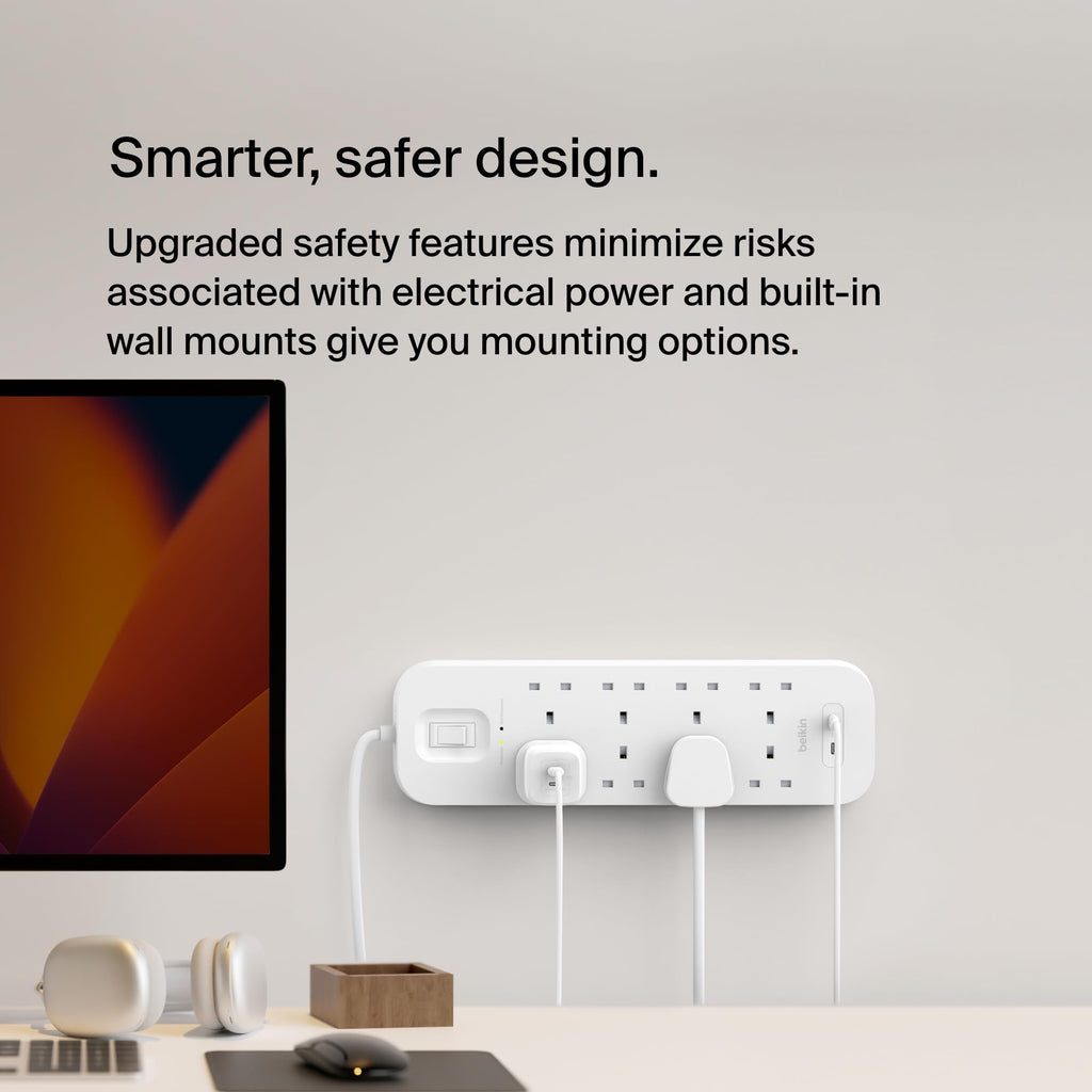 Belkin 8-Outlet Surge Protector Power Strip with 2 USB-C Ports, 2m Cord
