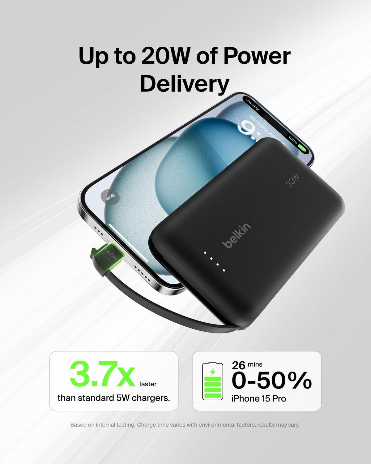 Belkin BoostCharge 10000mAh Power Bank with Integrated USB-C Cable - Black