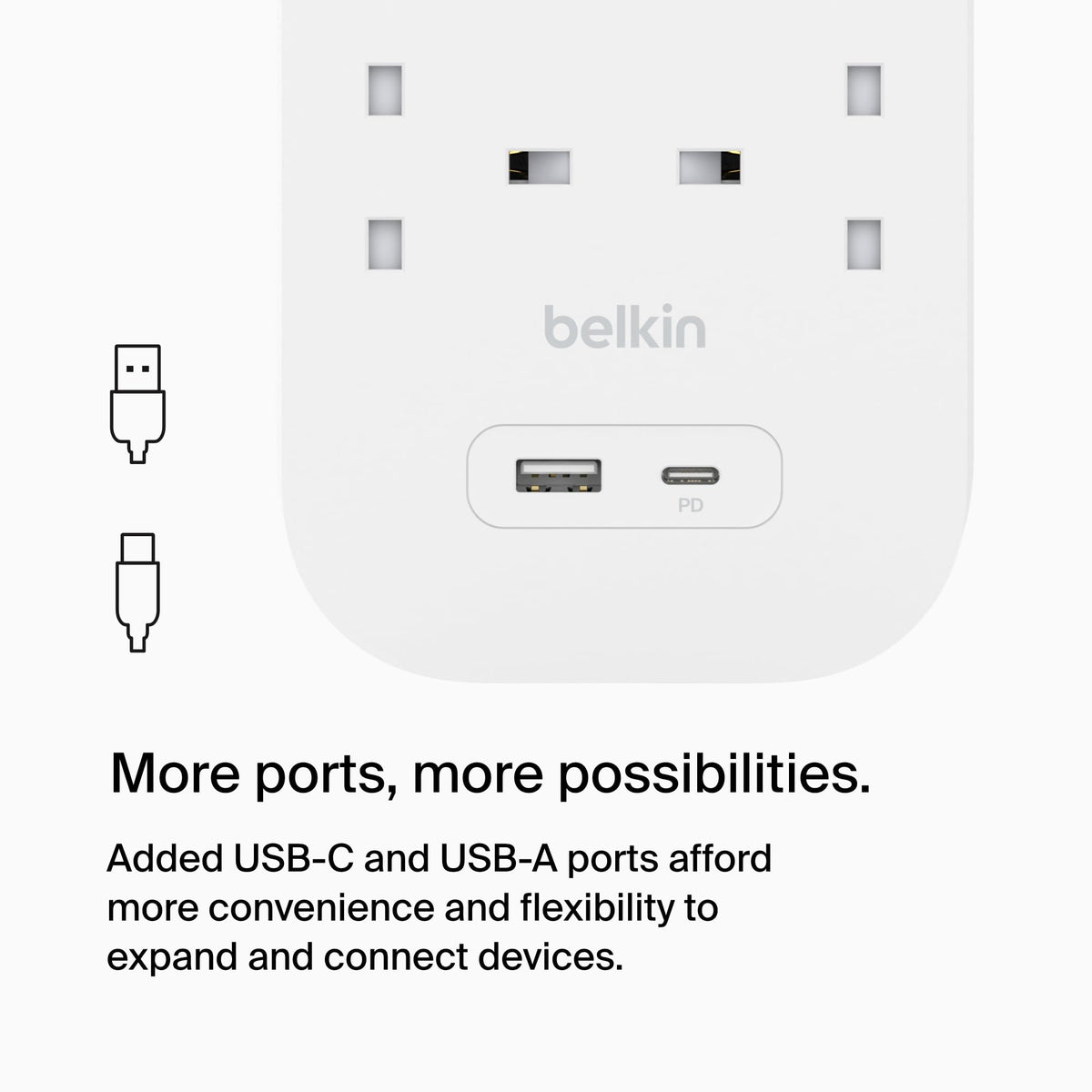 Belkin 6-Outlet Surge Protector Power Strip with USB-C and A Ports, 2m Cord