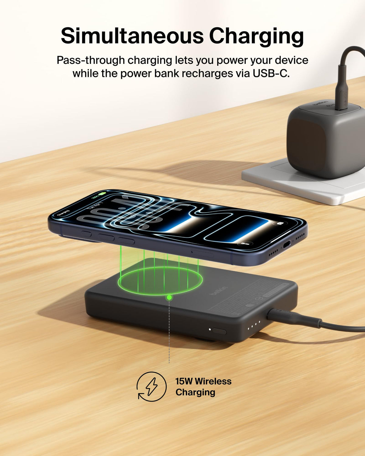 Belkin BoostCharge 10000mAh Slim Magnetic Power Bank with Kickstand - Black