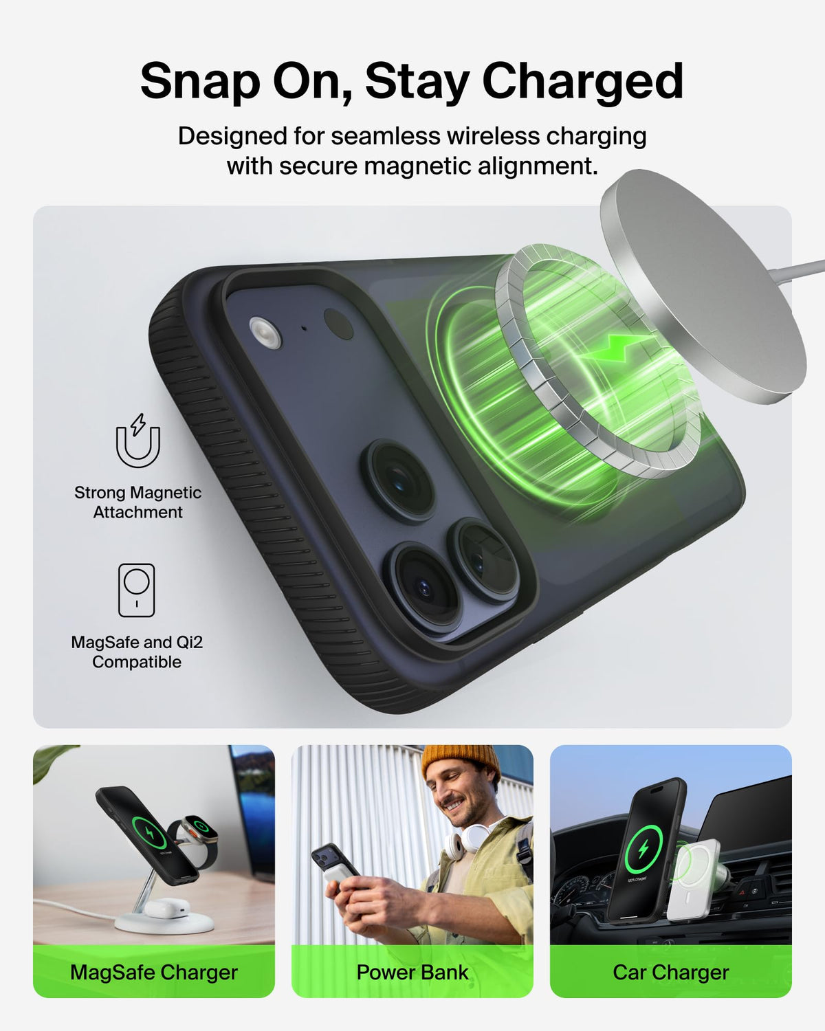 Belkin SheerForce Grip MagSafe Compatible iPhone 17 Pro Max Case with Slim Design & Anti-Slip Side Lines - Magnetic, Transparent, & Shockproof Protective iPhone Case - Black