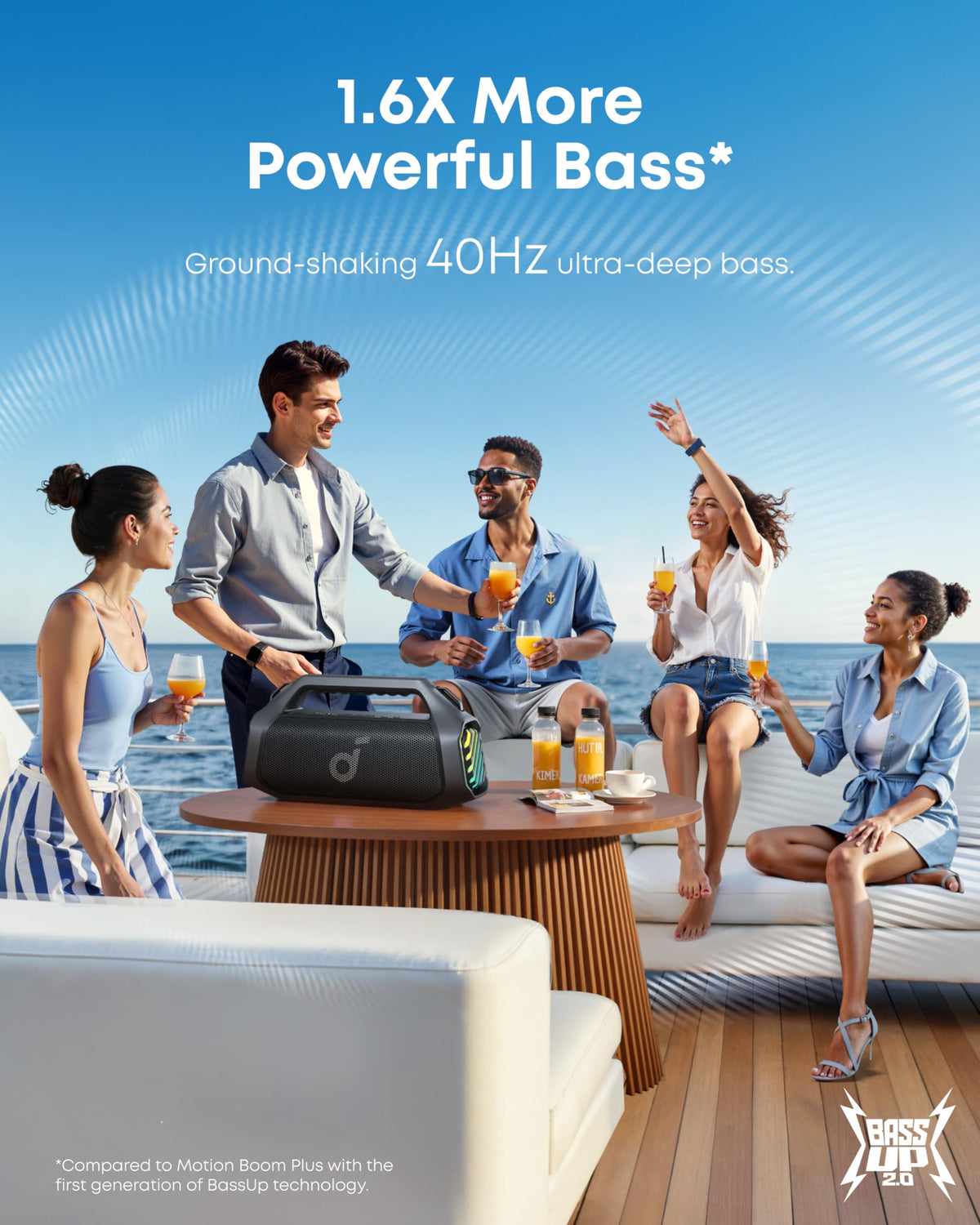 soundcore Boom 2 Pro Outdoor Speaker, 140W 2+2 Channels, BassUp 2.0, 20H Fast Charge, IP68 Dust and Waterproof, RGB Lights, USB-C, Power Bank, BT 5.3, Portable Bluetooth Speaker