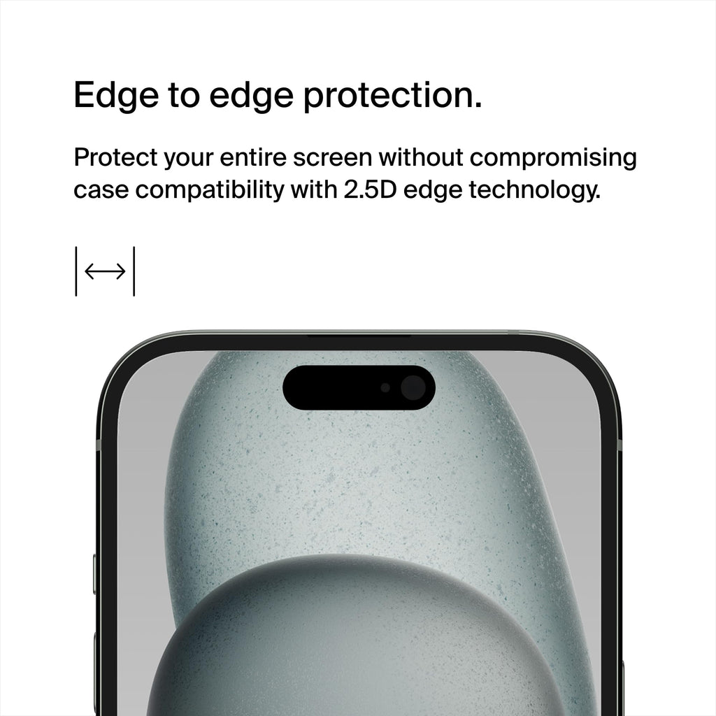 Belkin ScreenForce TemperedGlass Treated Privacy Screen Protector for iPhone 15 & iPhone 14 Pro - Slim & Scratch-Resistant - Includes Easy Align Tray for Bubble Free Application