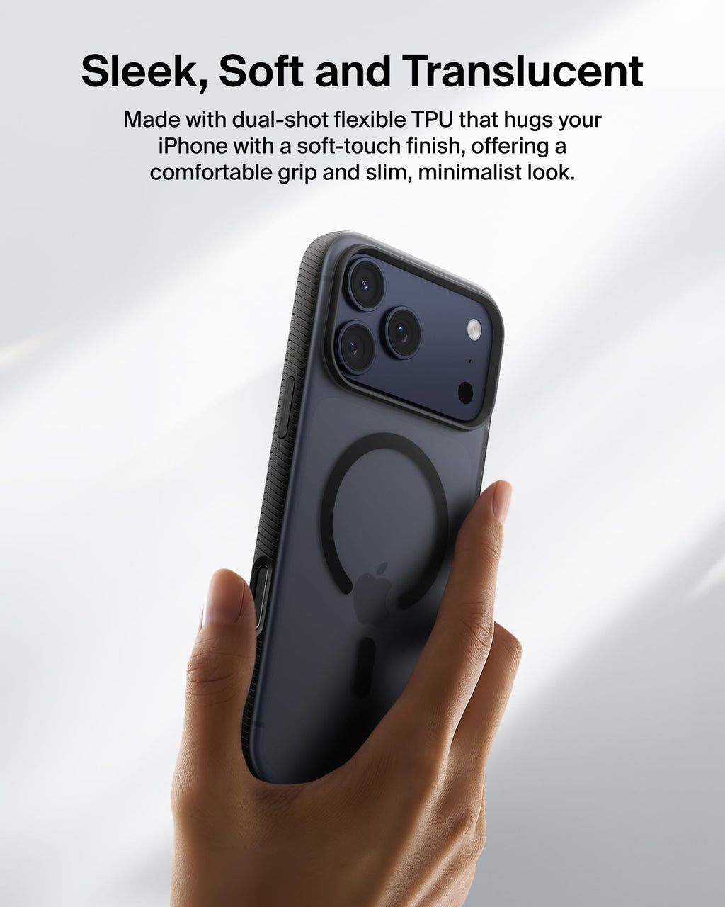 Belkin SheerForce Grip MagSafe Compatible iPhone 17 Pro Max Case with Slim Design & Anti-Slip Side Lines - Magnetic, Transparent, & Shockproof Protective iPhone Case - Black