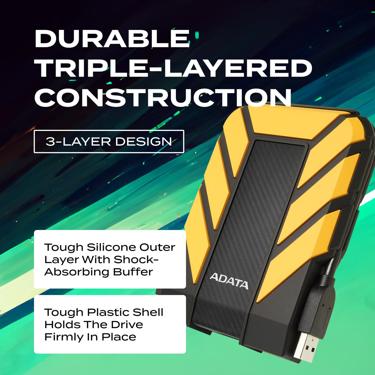 ADATA HD710 Pro 2TB USB 3.1 IP68 Waterproof/Shockproof/Dustproof Ruggedized External Hard Drive, YELLOW (AHD710P-2TU31-CYL)
