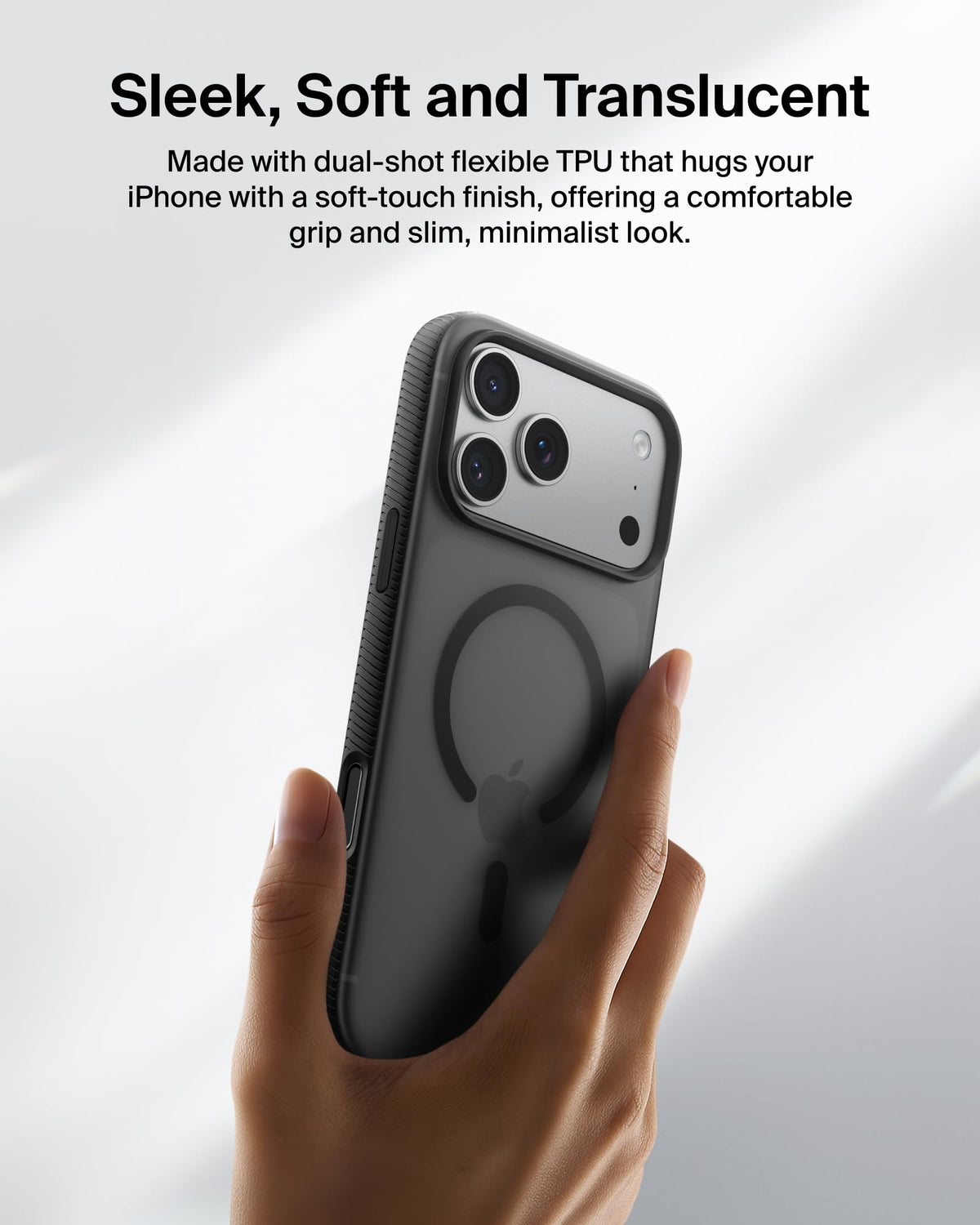 Belkin SheerForce Grip MagSafe Compatible iPhone 17 Pro Case with Slim Design & Anti-Slip Side Lines - Magnetic, Transparent, & Shockproof Protective iPhone Case - Black