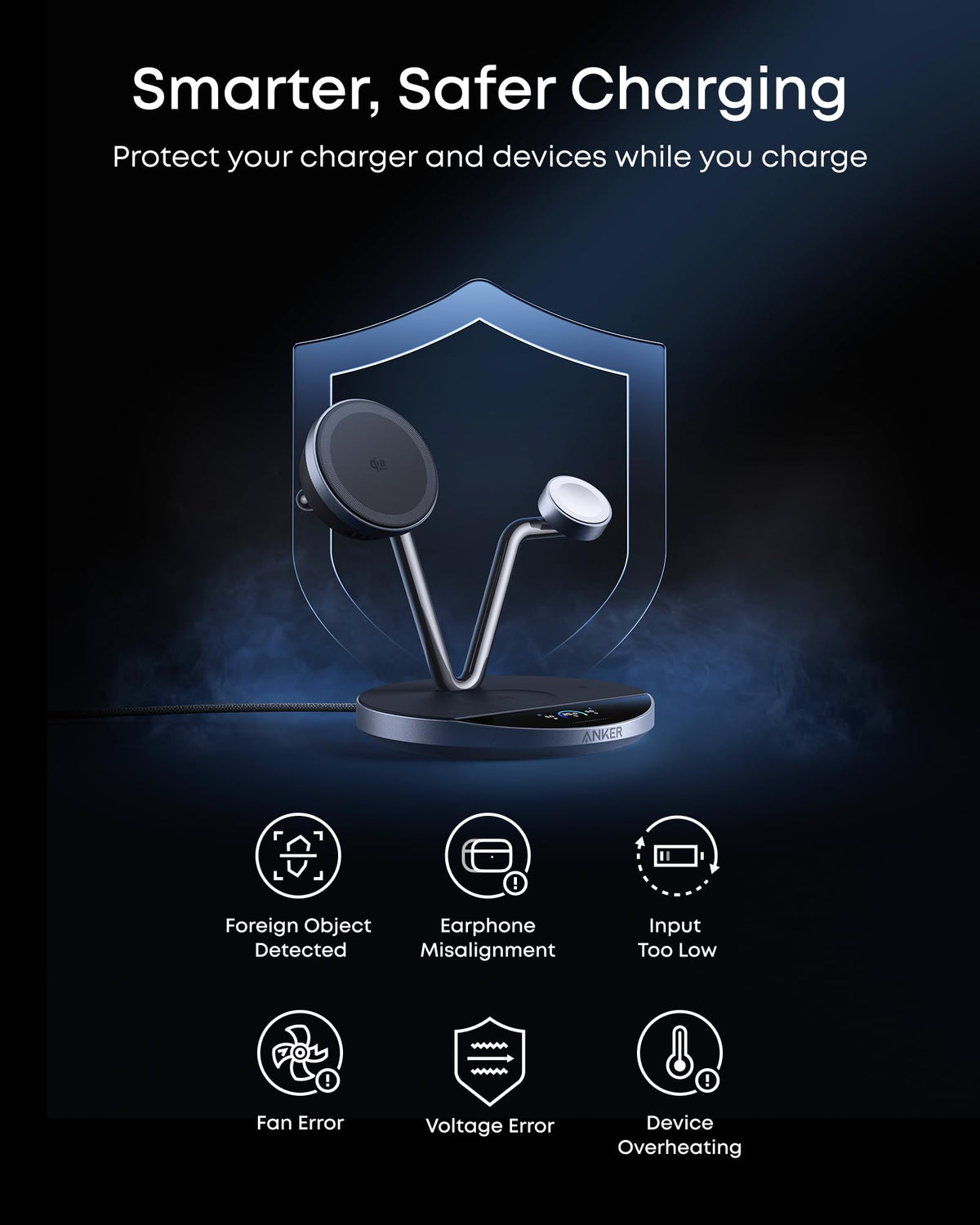 Anker Prime 3-in-1 Wireless Charger Dock Stand, Qi2‑Certified 25W