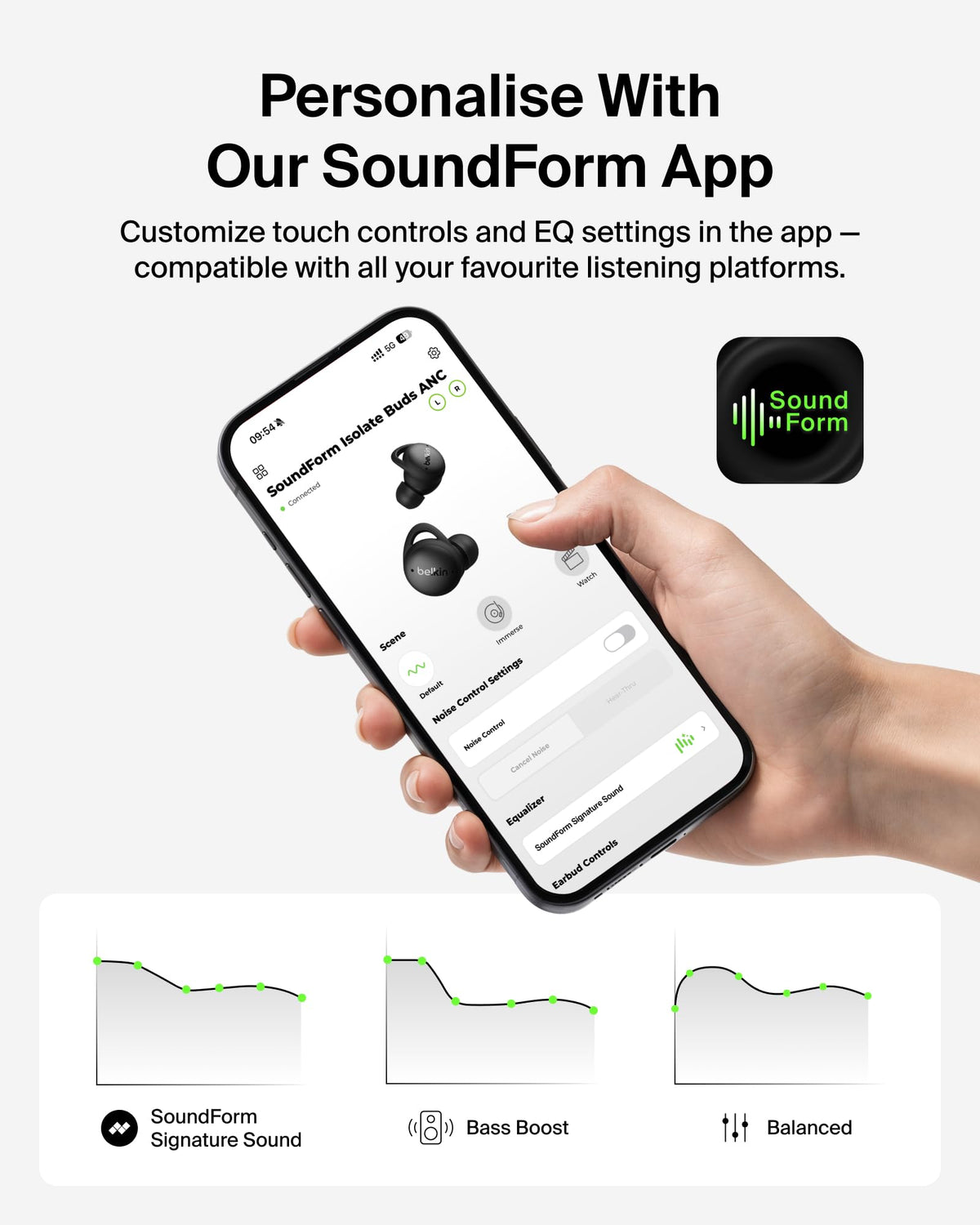 Belkin SoundForm Isolate Buds Wireless Earbuds ANC, Noise Cancelling, Black