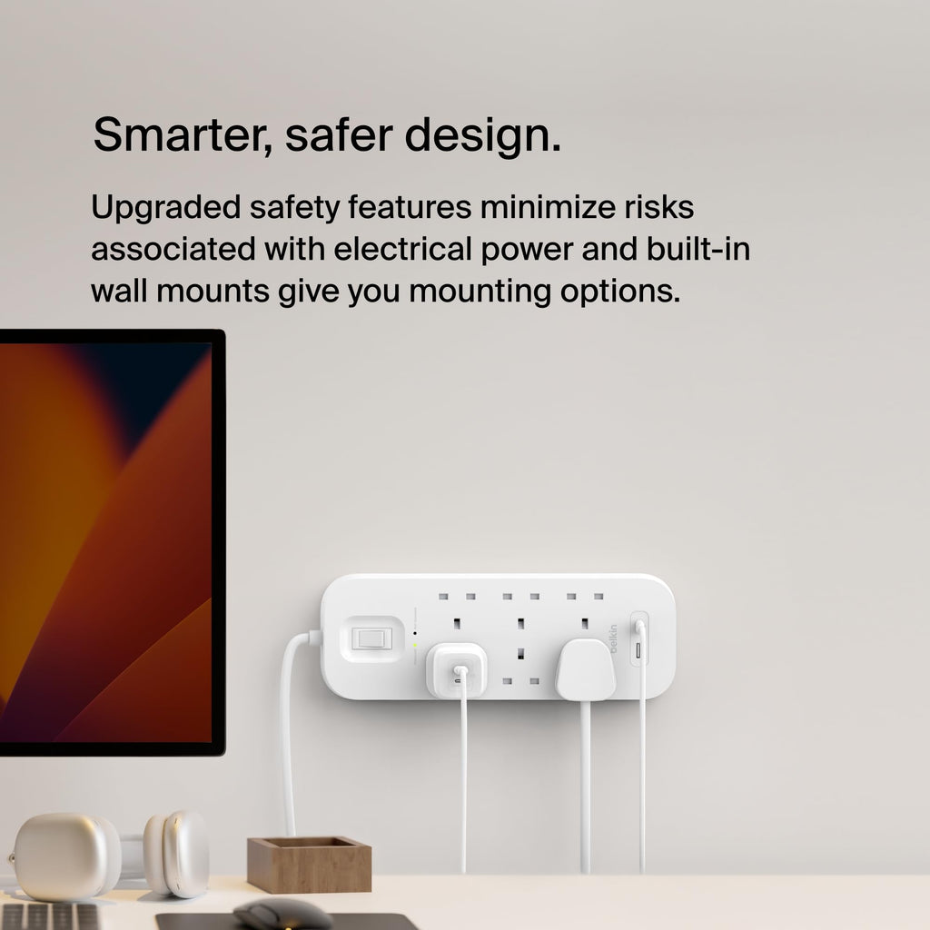 Belkin 6-Outlet Surge Protector Power Strip with USB-C and A Ports, 2m Cord