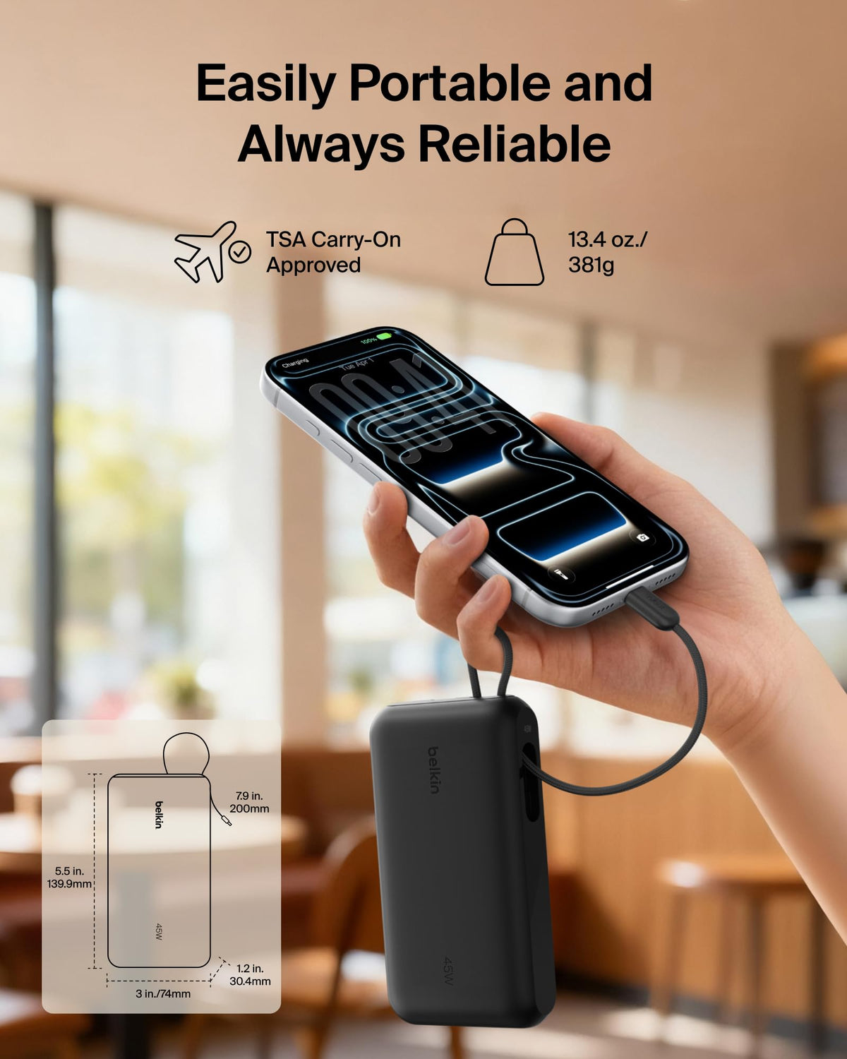 Belkin UltraCharge 20000mAh Power Bank with USB-C Cable and Display - Black